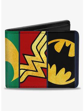 DC Comics Justice League 5 Superhero TextuLogo Close Up Panels Bifold Wallet, , hi-res