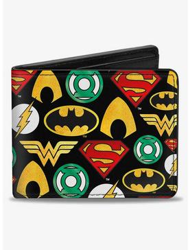 DC Comics Justice League 6 Superhero Logos Collage Bifold Wallet, , hi-res