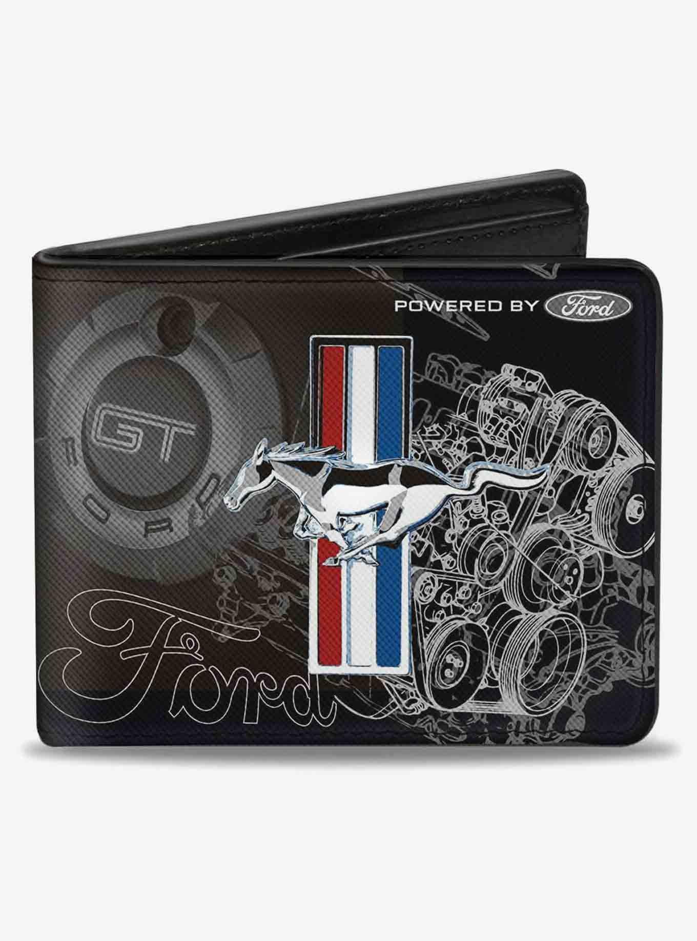 Mustang Tri Bar Stripe Gt Motor Blueprint Bifold Wallet, , hi-res