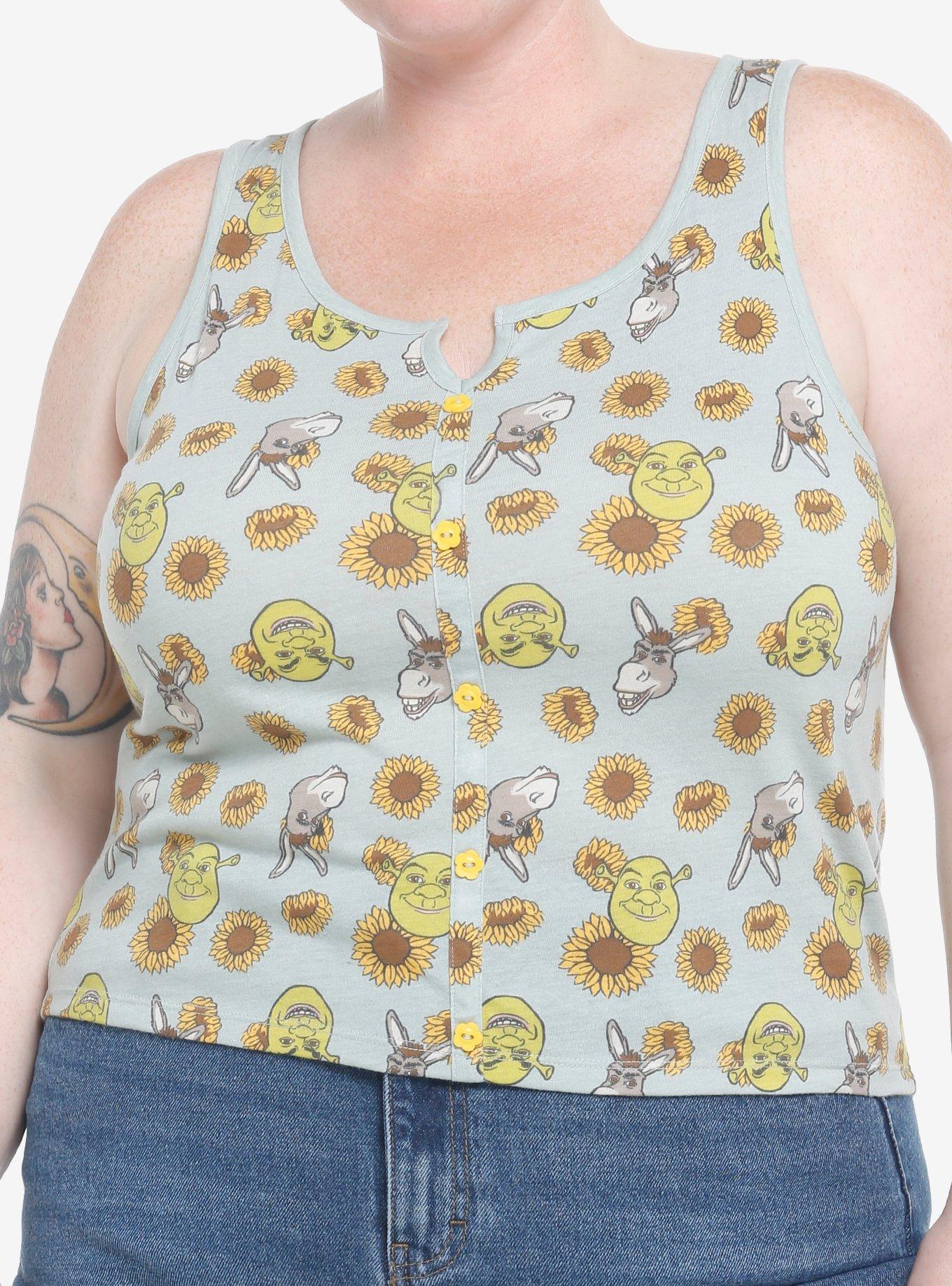 Shrek Donkey Sunflower Henley Tank Top Plus Size, MULTI, hi-res