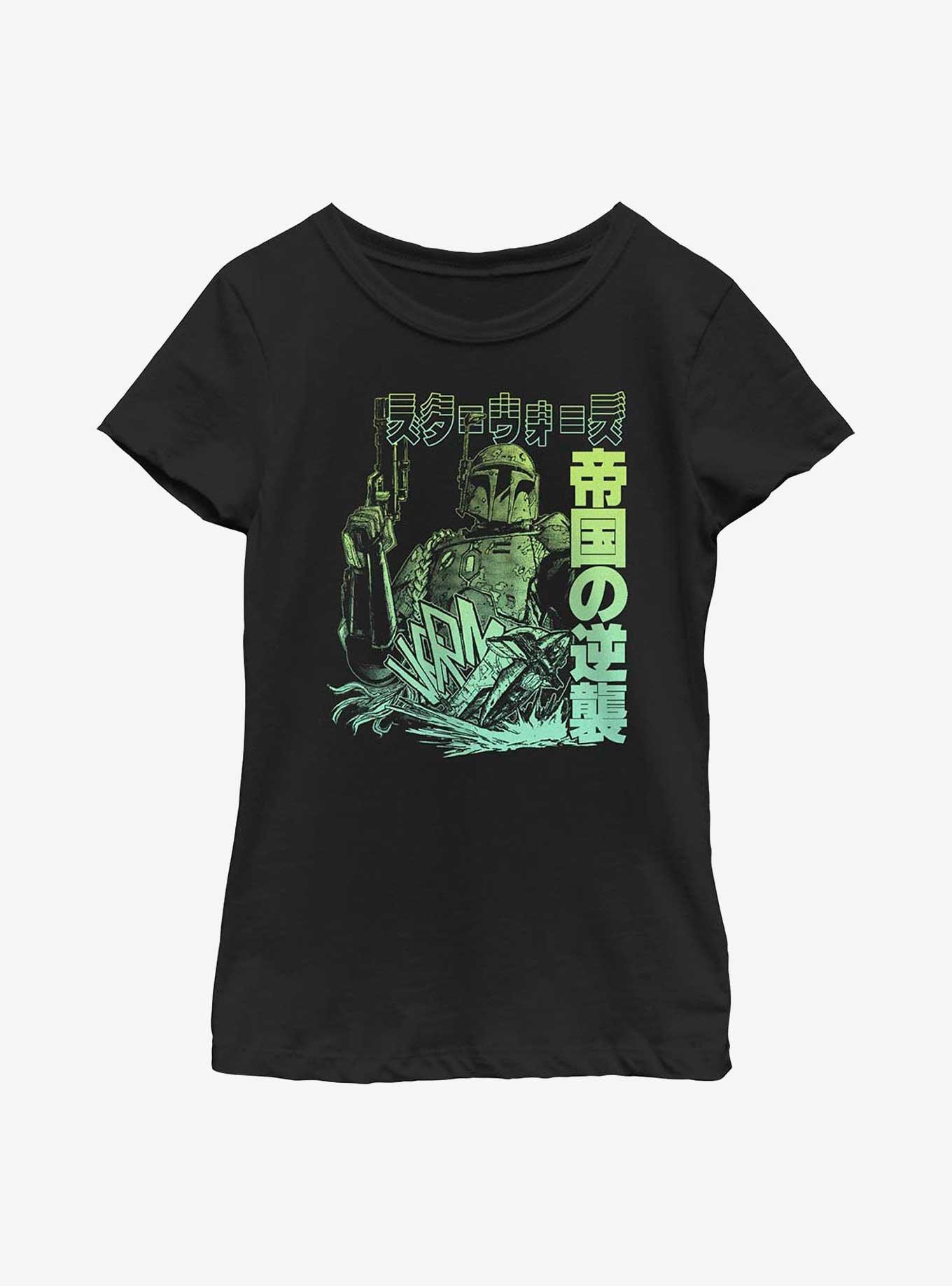 Star Wars Boba Fett Empire Strikes Back in Japanese Youth Girls T-Shirt, BLACK, hi-res