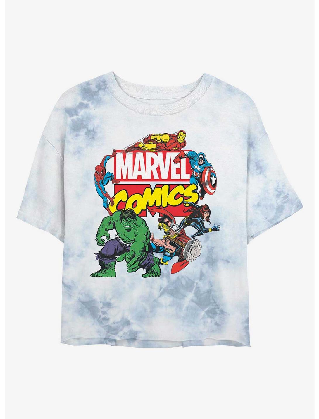 Marvel Avengers Classic Logo Tie-Dye Girls Crop T-Shirt, WHITEBLUE, hi-res