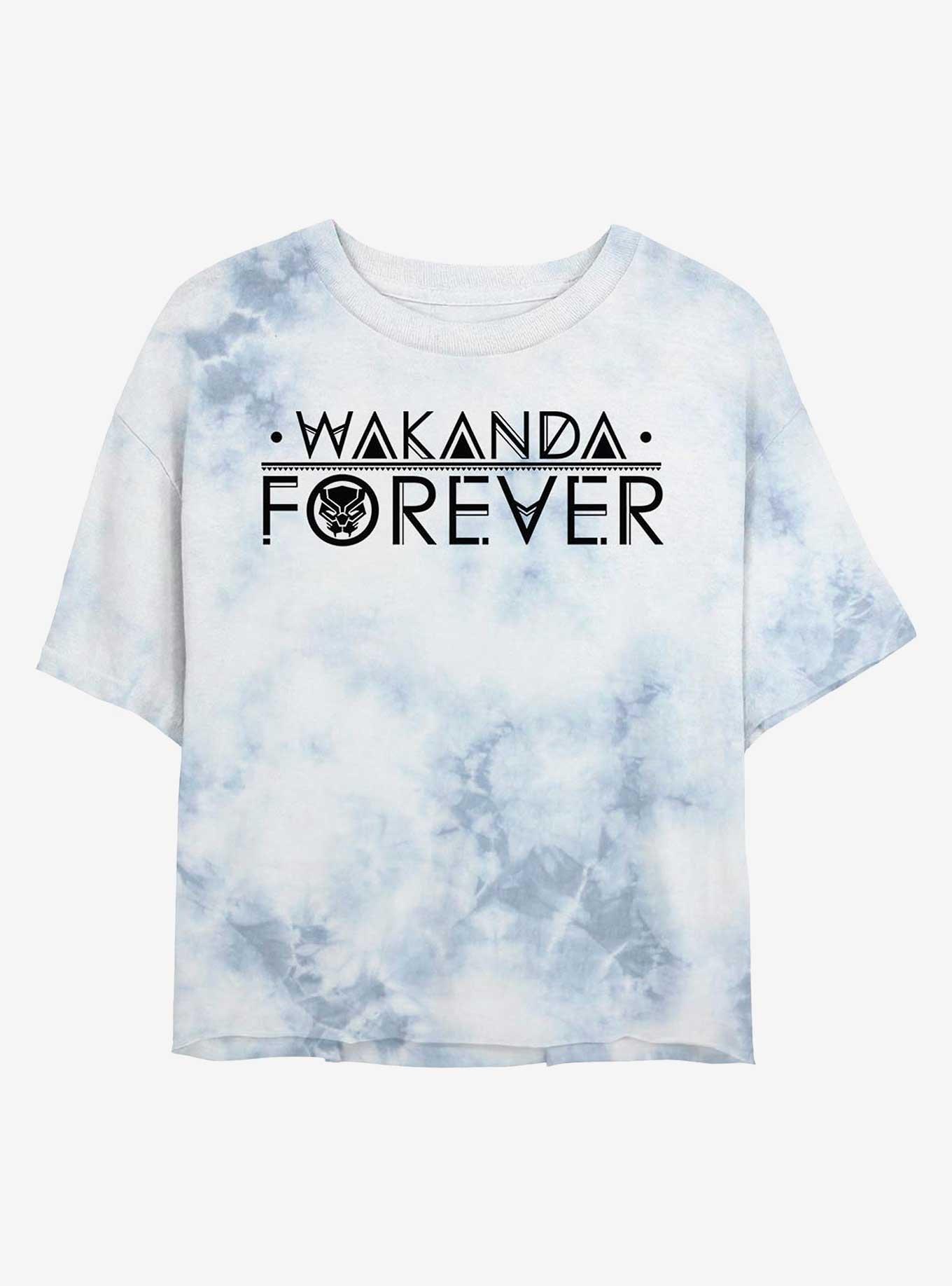 Marvel Black Panther Wakanda Forever Logo Tie-Dye Girls Crop T-Shirt, WHITEBLUE, hi-res