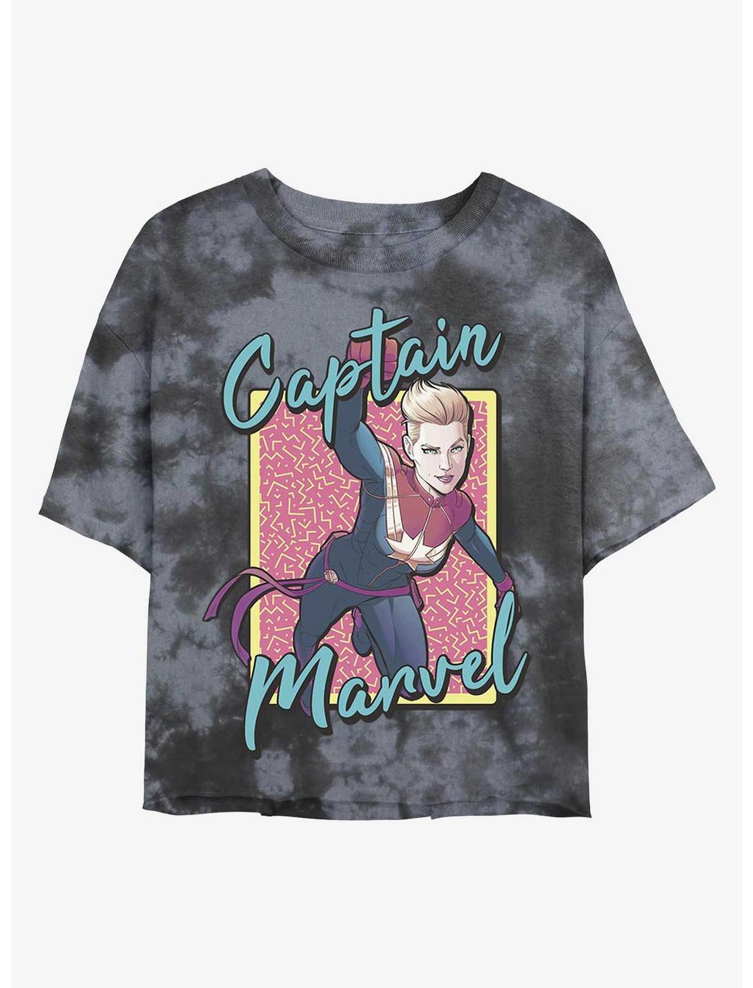 Marvel Captain Marvel 90's Captain Tie-Dye Girls Crop T-Shirt, BLKCHAR, hi-res