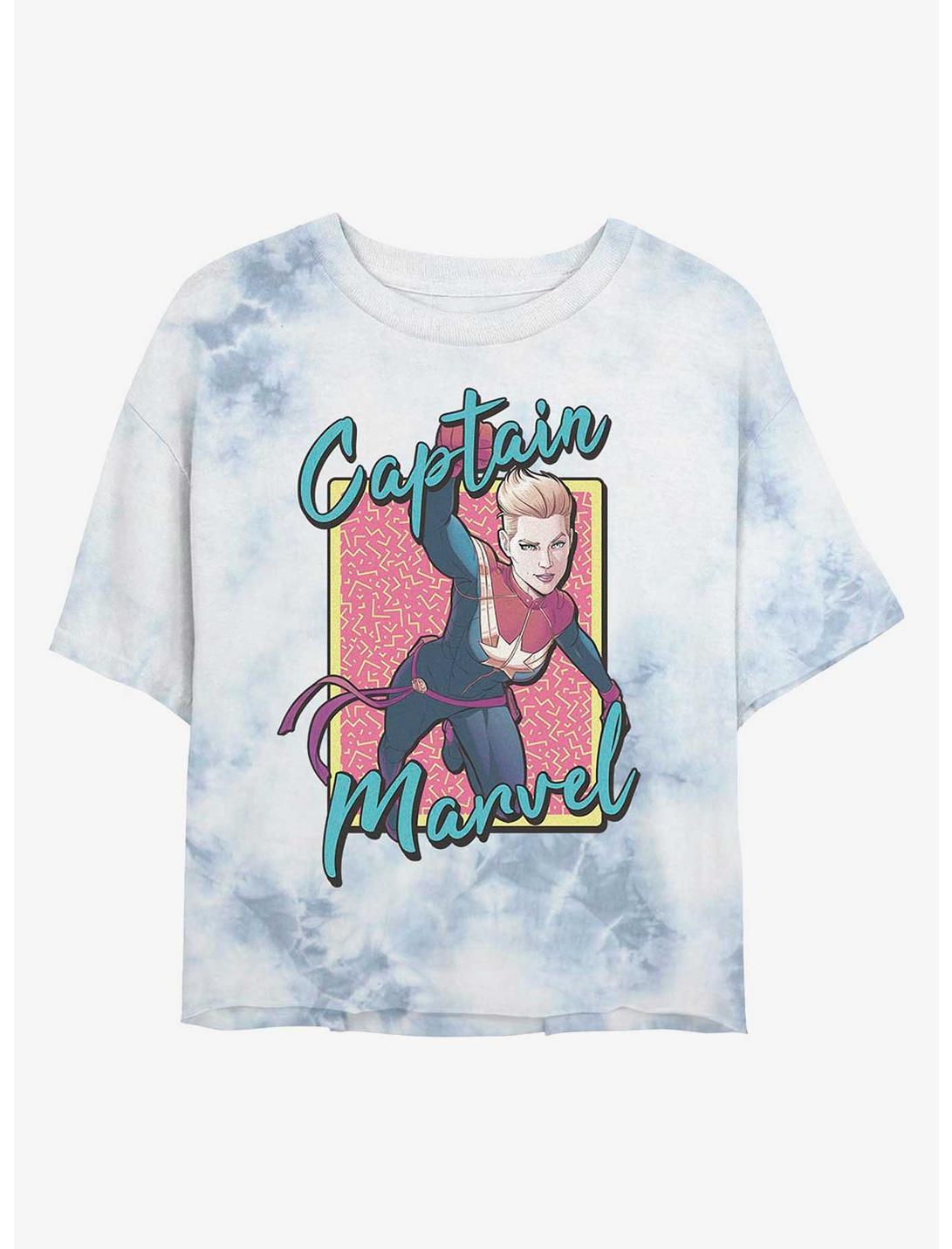 Marvel Captain Marvel 90's Captain Tie-Dye Girls Crop T-Shirt, WHITEBLUE, hi-res