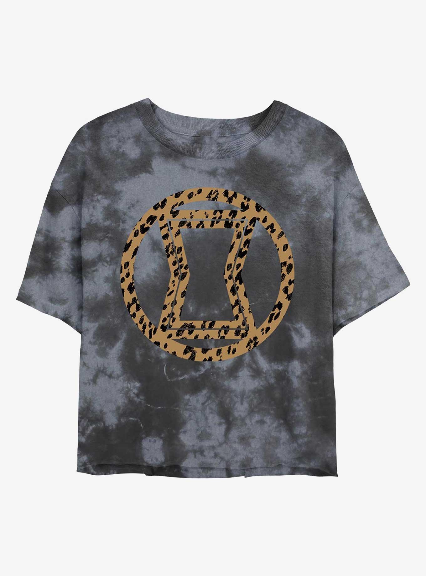 Marvel Black Widow Leopard Fill Logo Tie-Dye Girls Crop T-Shirt, BLKCHAR, hi-res