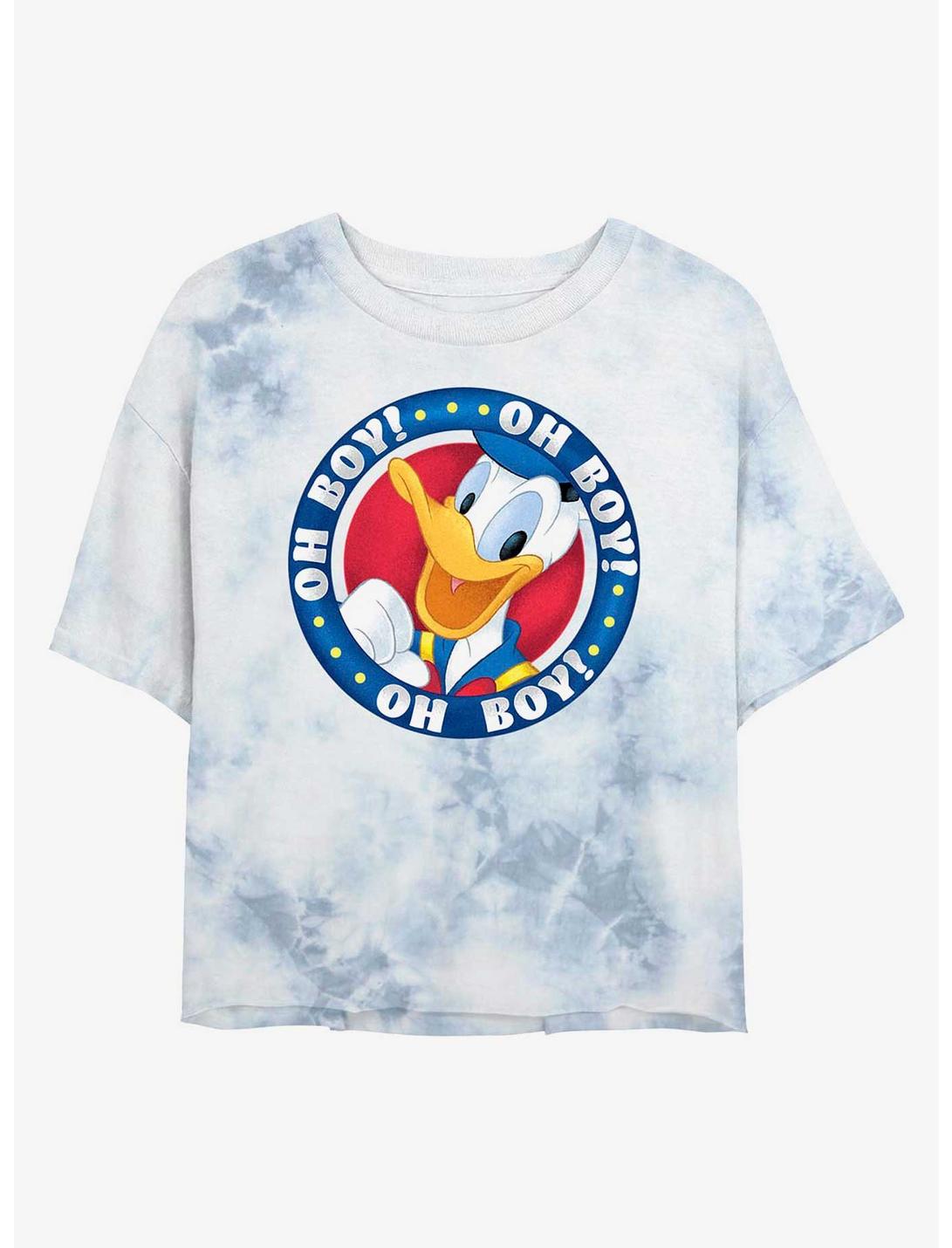 Disney Donald Duck Oh Boy Badge Tie-Dye Girls Crop T-Shirt, WHITEBLUE, hi-res