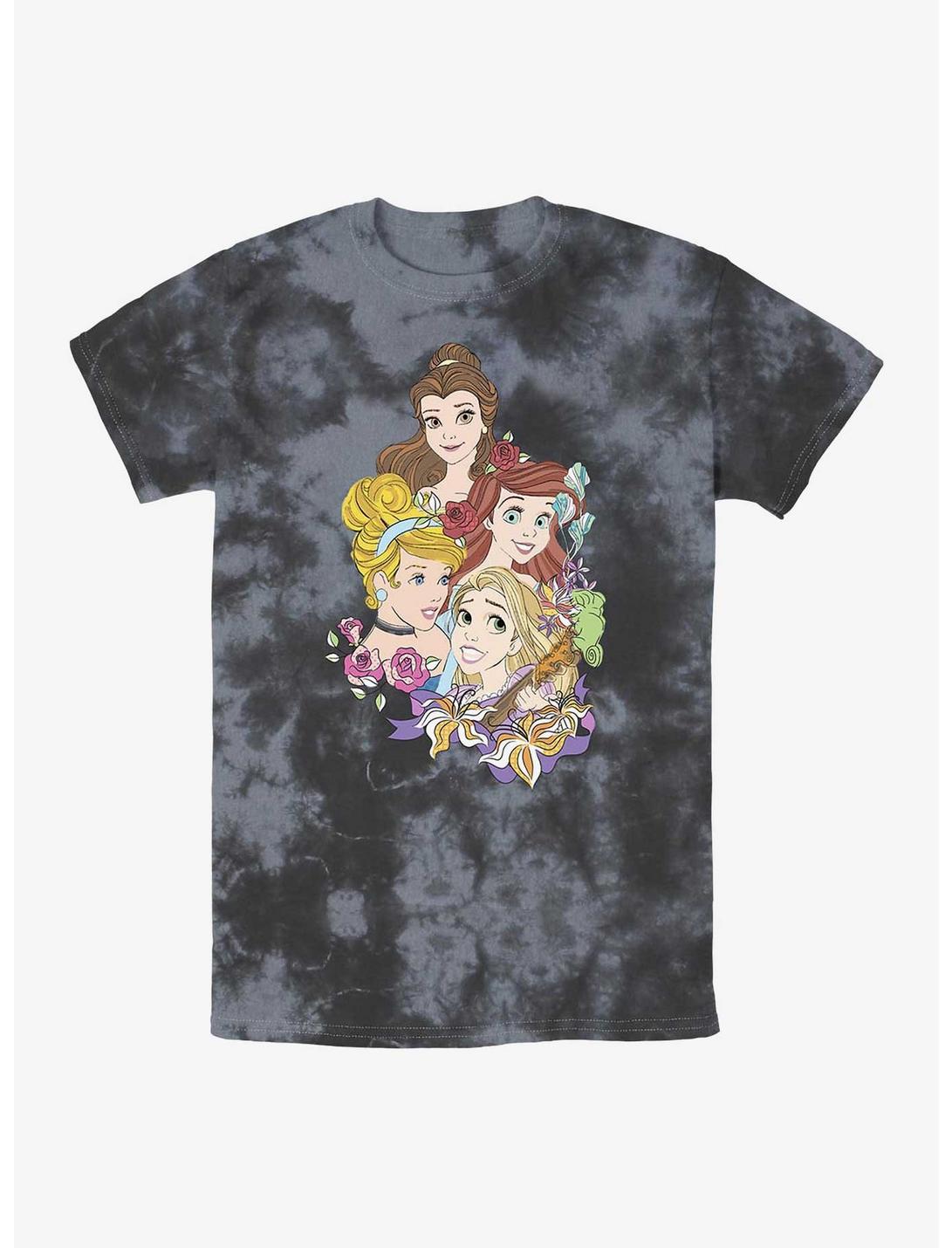 Disney Princesses Belle, Ariel, Cinderella, and Rapunzel Portrait Tie-Dye T-Shirt, BLKCHAR, hi-res
