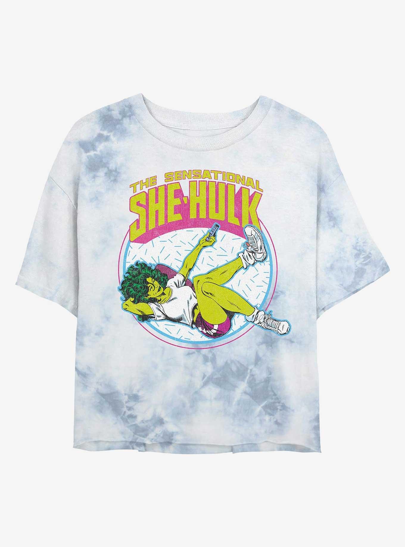 Marvel Hulk Sensational She-Hulk Tie-Dye Girls Crop T-Shirt, WHITEBLUE, hi-res