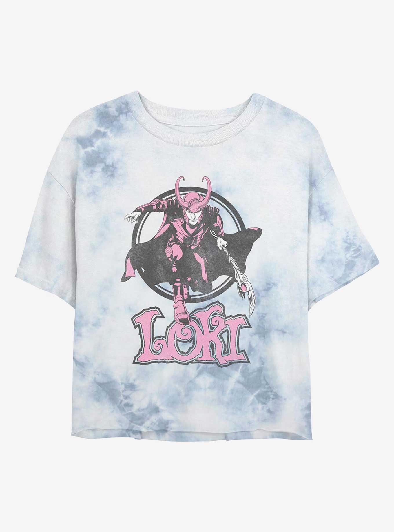 Marvel Loki Pretty In Pink Tie-Dye Girls Crop T-Shirt, WHITEBLUE, hi-res