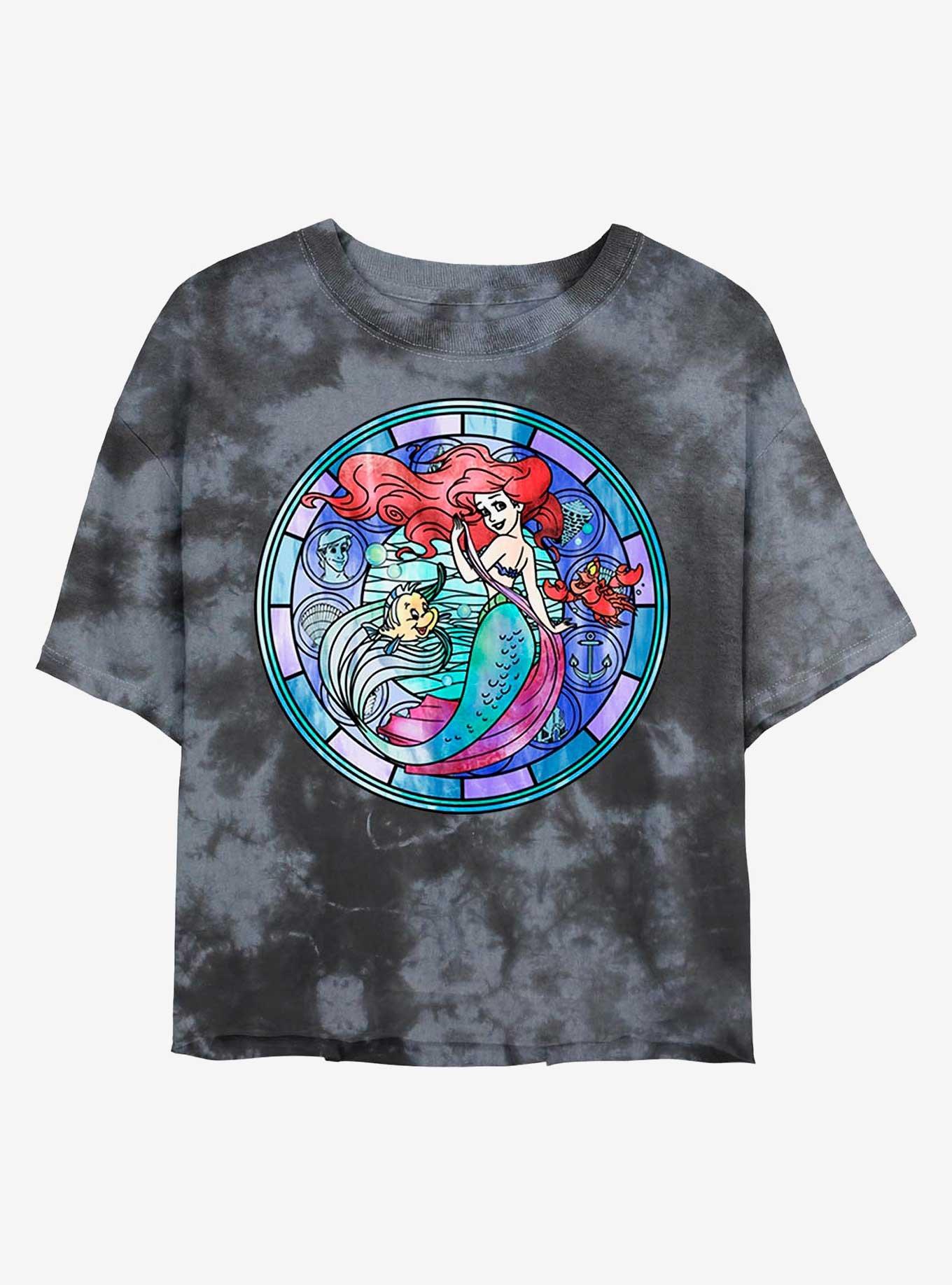 Disney The Little Mermaid Ariel Stained Glass Tie-Dye Girls Crop T-Shirt, BLKCHAR, hi-res