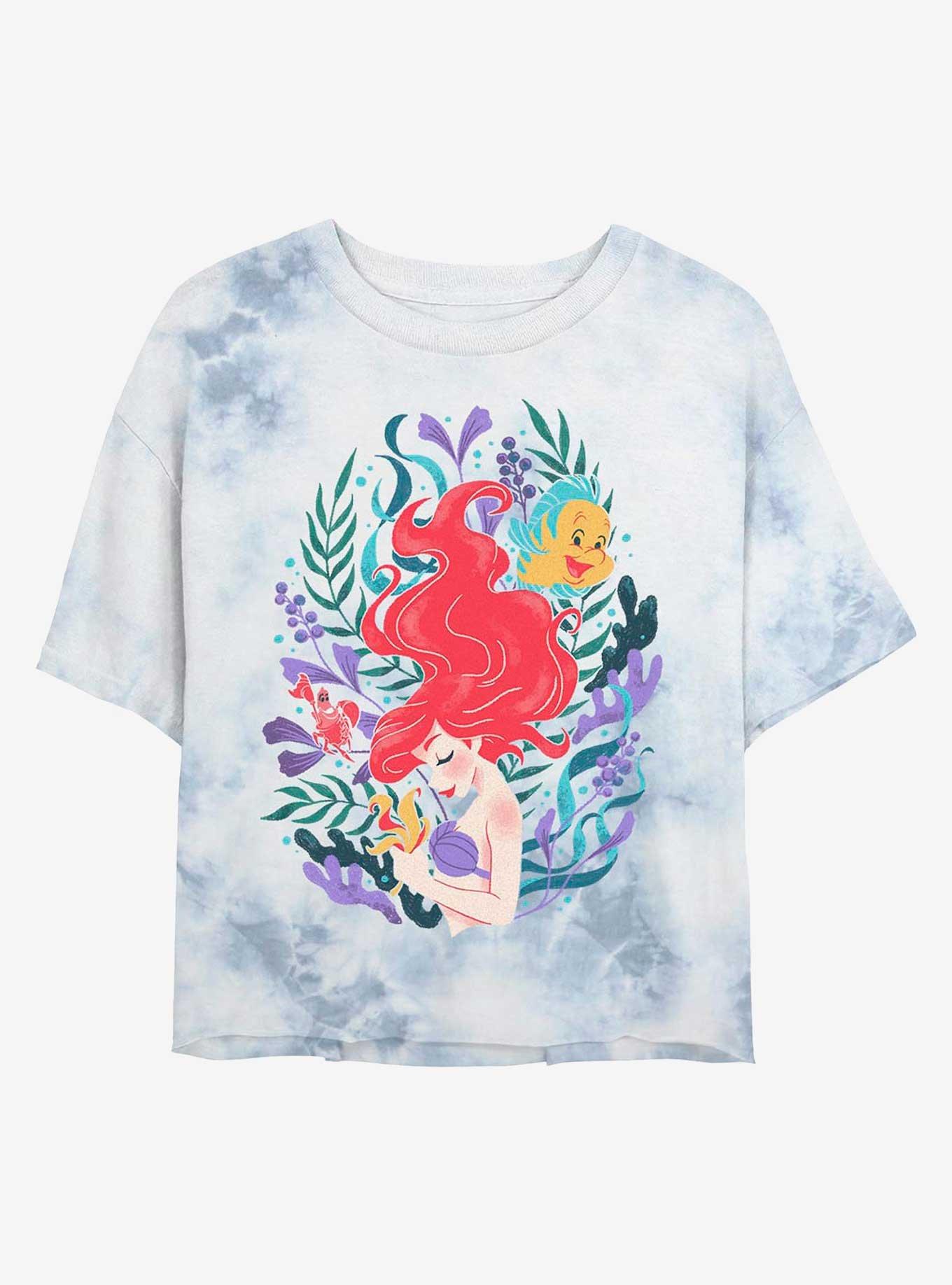 Disney The Little Mermaid Coral Reef Ariel Tie-Dye Girls Crop T-Shirt, WHITEBLUE, hi-res