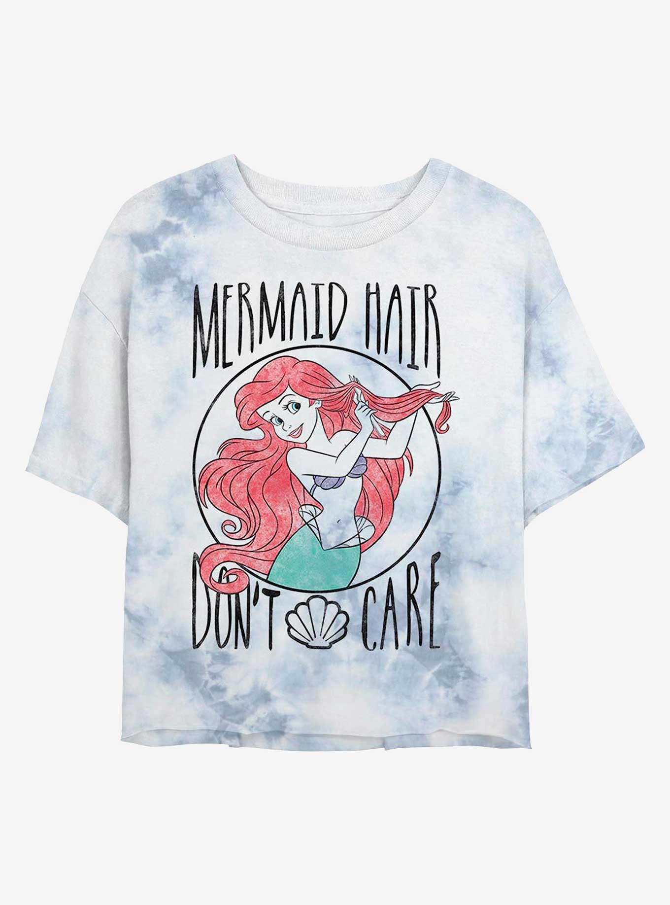 Disney The Little Mermaid Don't Care Mermaid Hair Tie-Dye Girls Crop T-Shirt, WHITEBLUE, hi-res