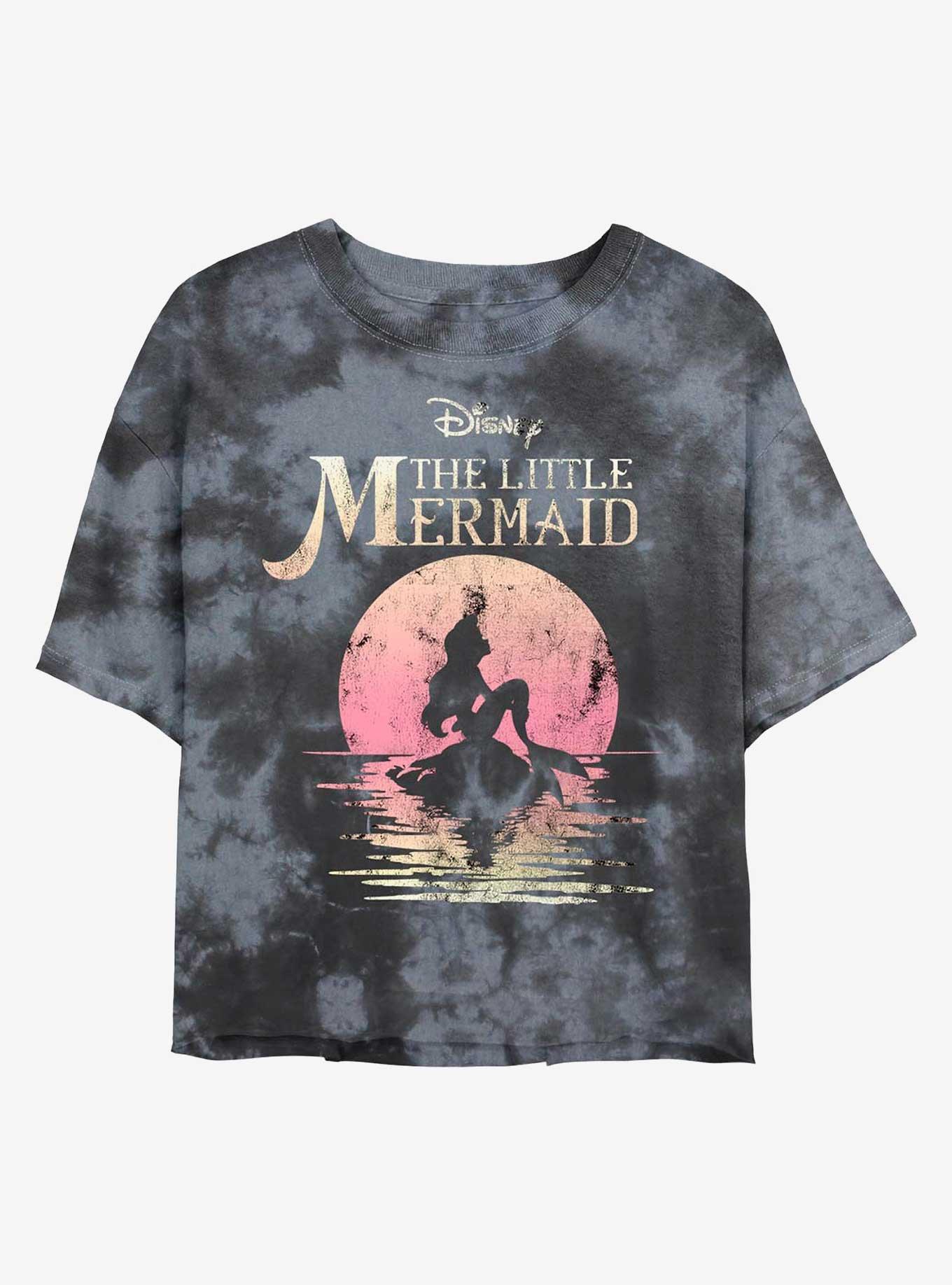 Disney The Little Mermaid Moon Gaze Tie-Dye Girls Crop T-Shirt, BLKCHAR, hi-res