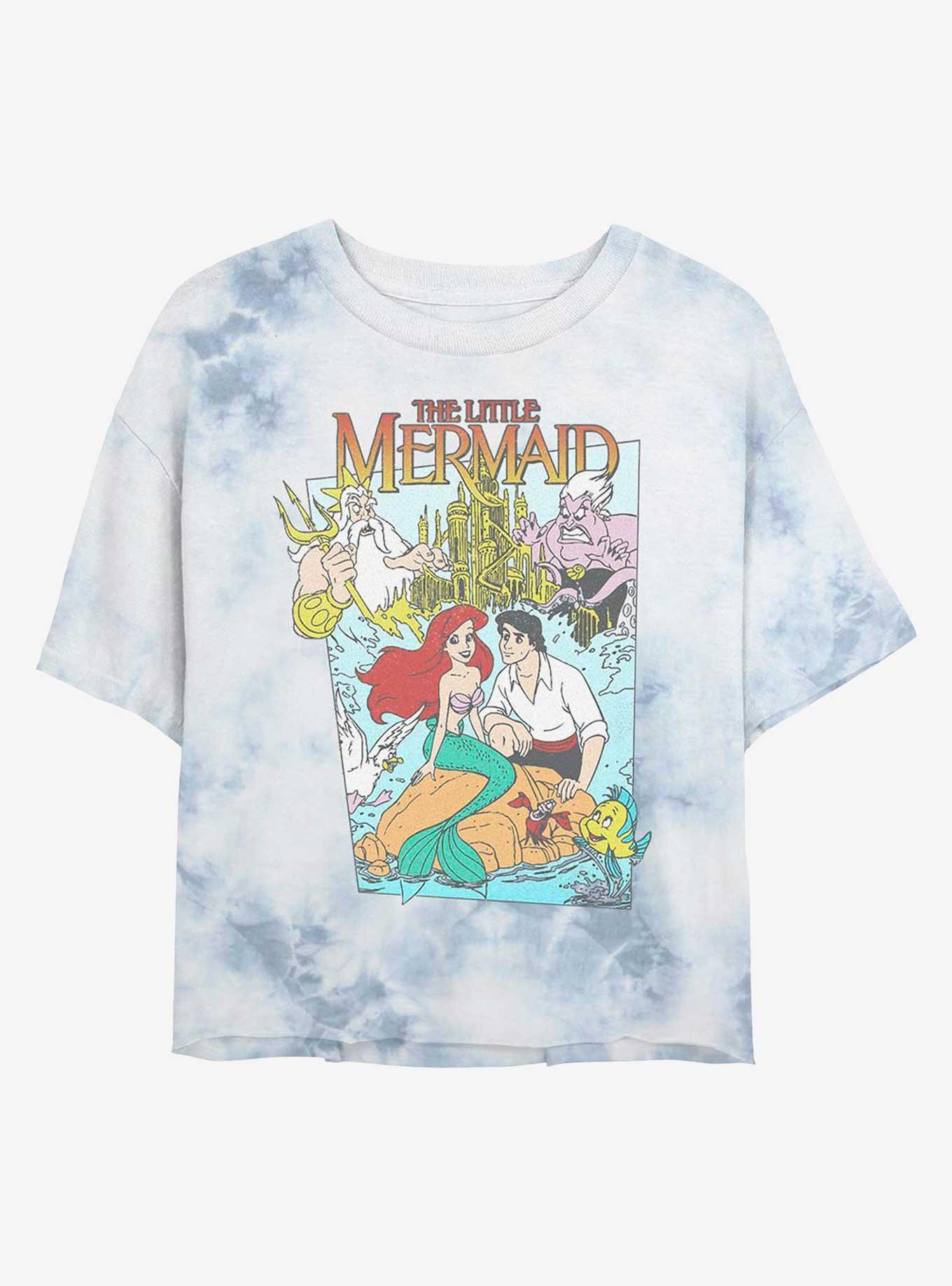 Disney The Little Mermaid Movie Cover Tie-Dye Girls Crop T-Shirt, WHITEBLUE, hi-res
