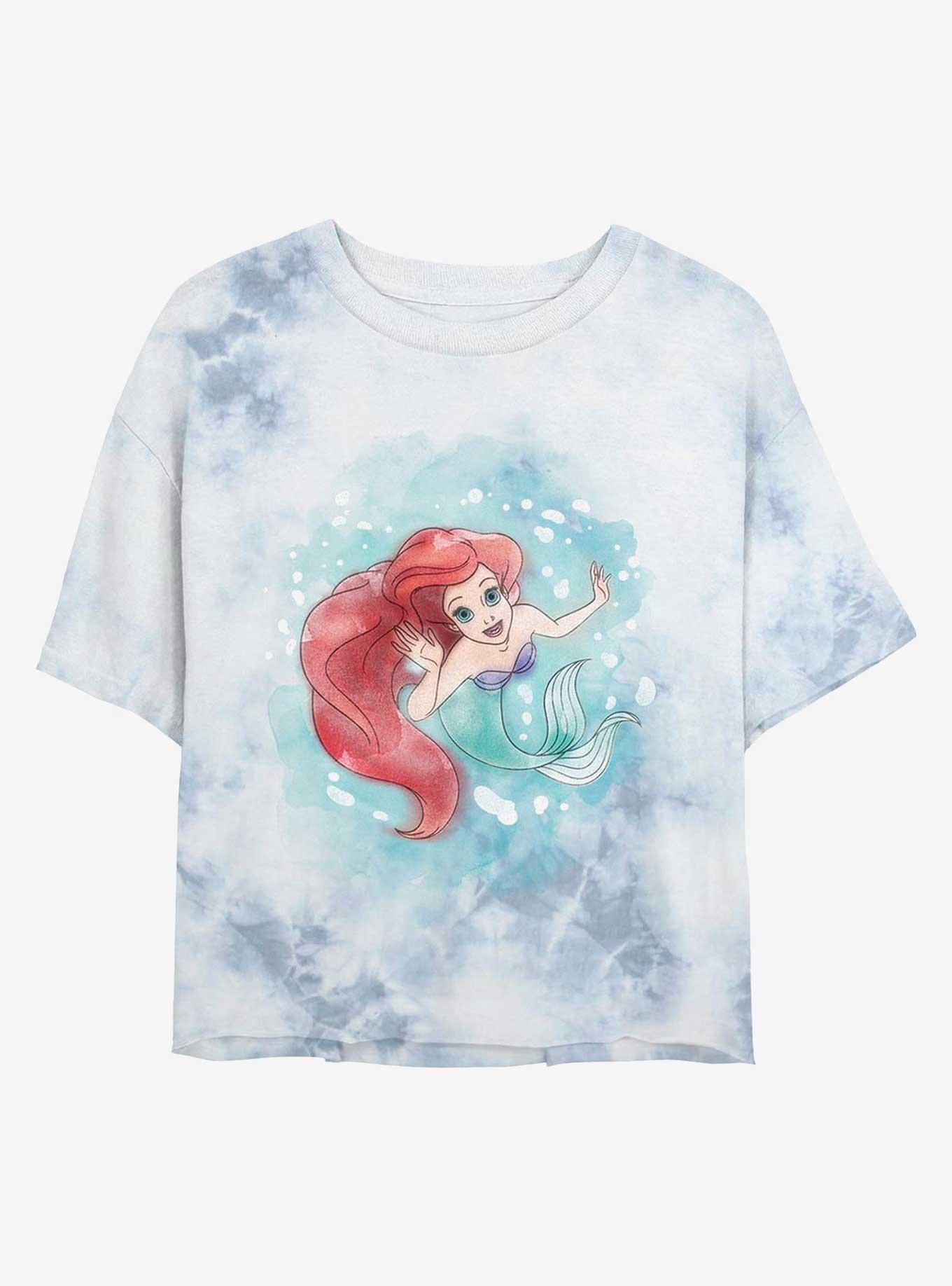 Disney The Little Mermaid Sea Bubbles Tie-Dye Girls Crop T-Shirt, WHITEBLUE, hi-res