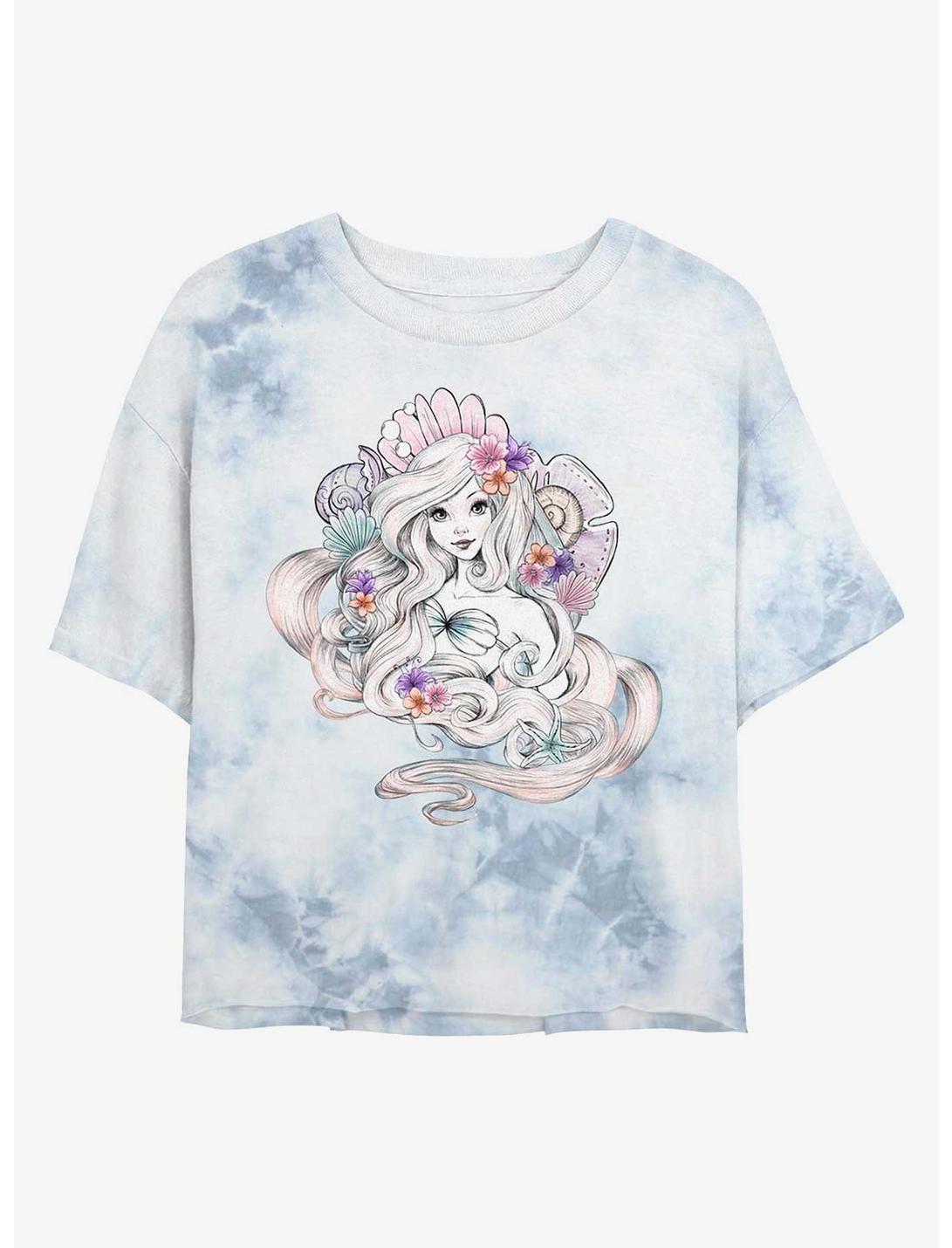 Disney The Little Mermaid Sea Shells Tie-Dye Girls Crop T-Shirt, WHITEBLUE, hi-res
