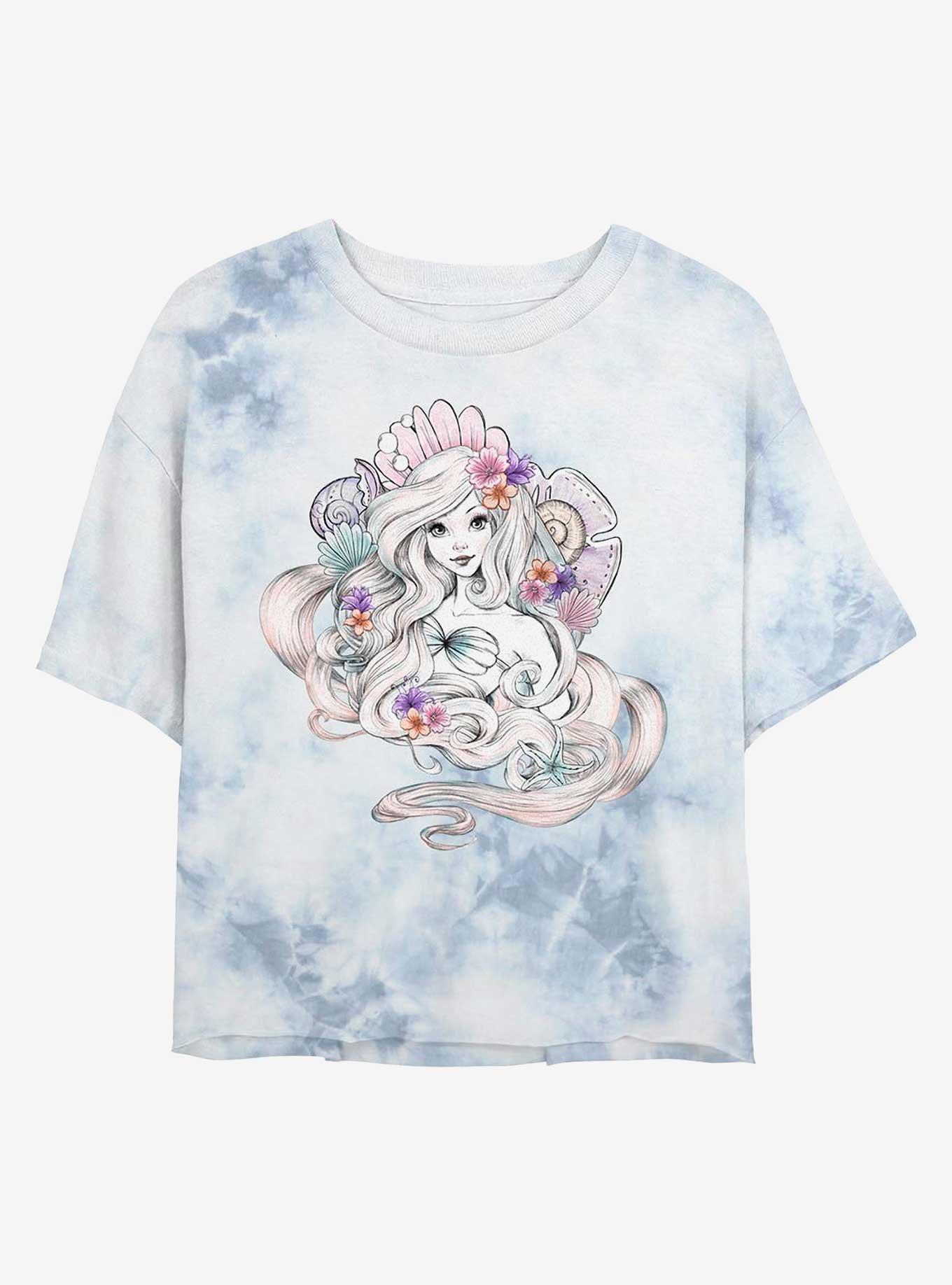 Disney The Little Mermaid Sea Shells Tie-Dye Girls Crop T-Shirt, WHITEBLUE, hi-res