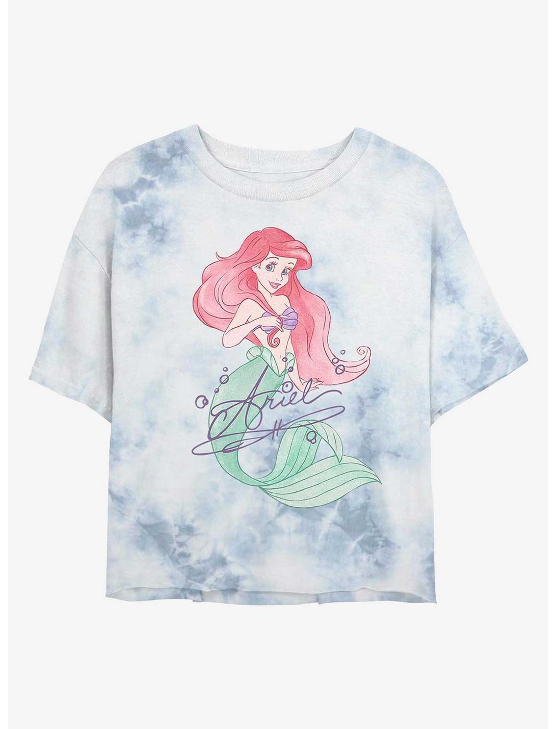 Disney The Little Mermaid Signed Ariel Tie-Dye Girls Crop T-Shirt, WHITEBLUE, hi-res