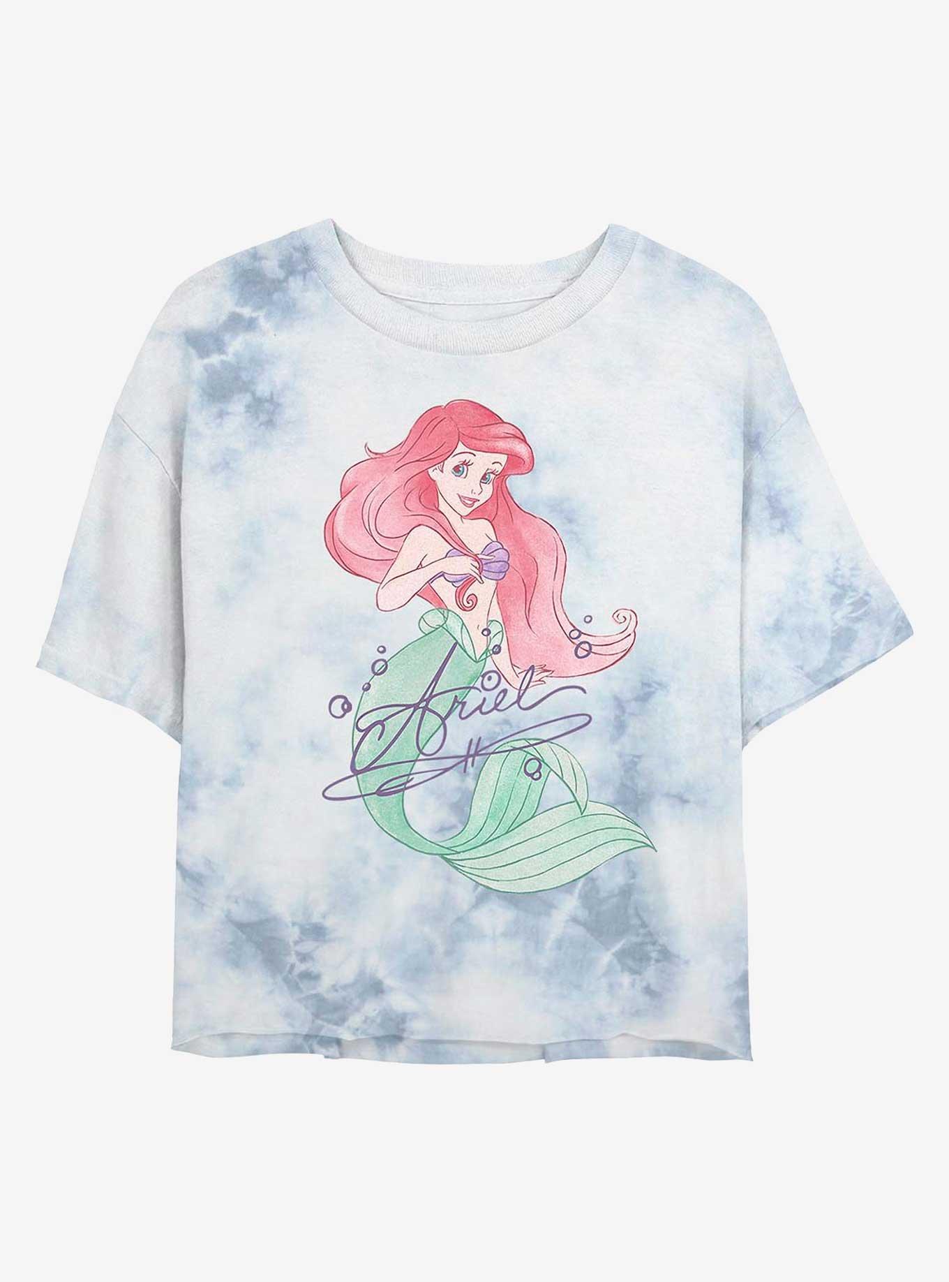 Disney The Little Mermaid Signed Ariel Tie-Dye Girls Crop T-Shirt, WHITEBLUE, hi-res
