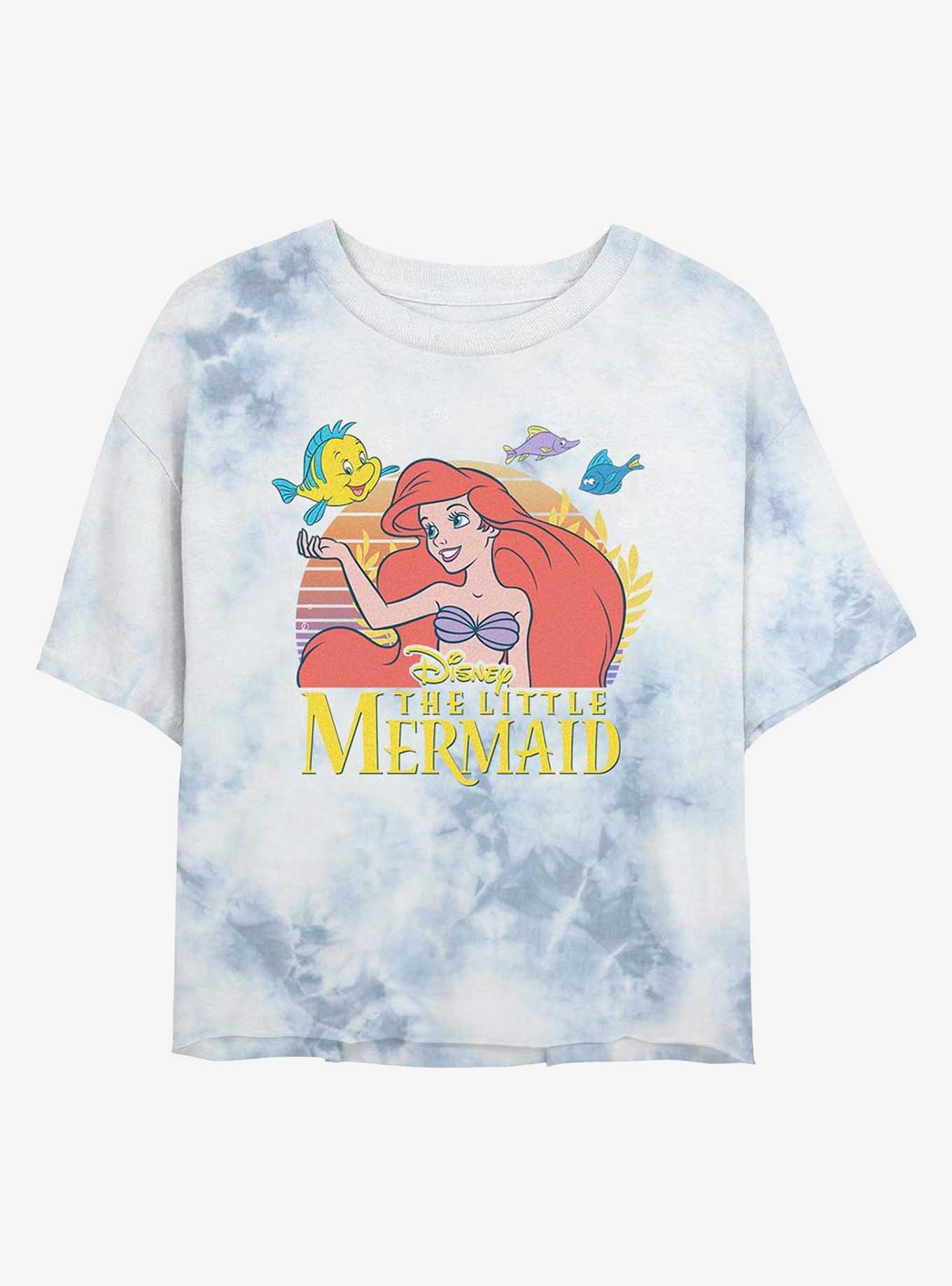 Disney The Little Mermaid Sunset Friends Tie-Dye Girls Crop T-Shirt, WHITEBLUE, hi-res