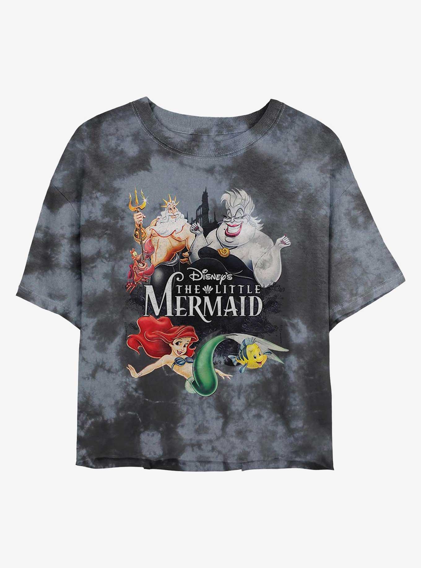 Disney The Little Mermaid Watercolor Poster Tie-Dye Girls Crop T-Shirt, BLKCHAR, hi-res