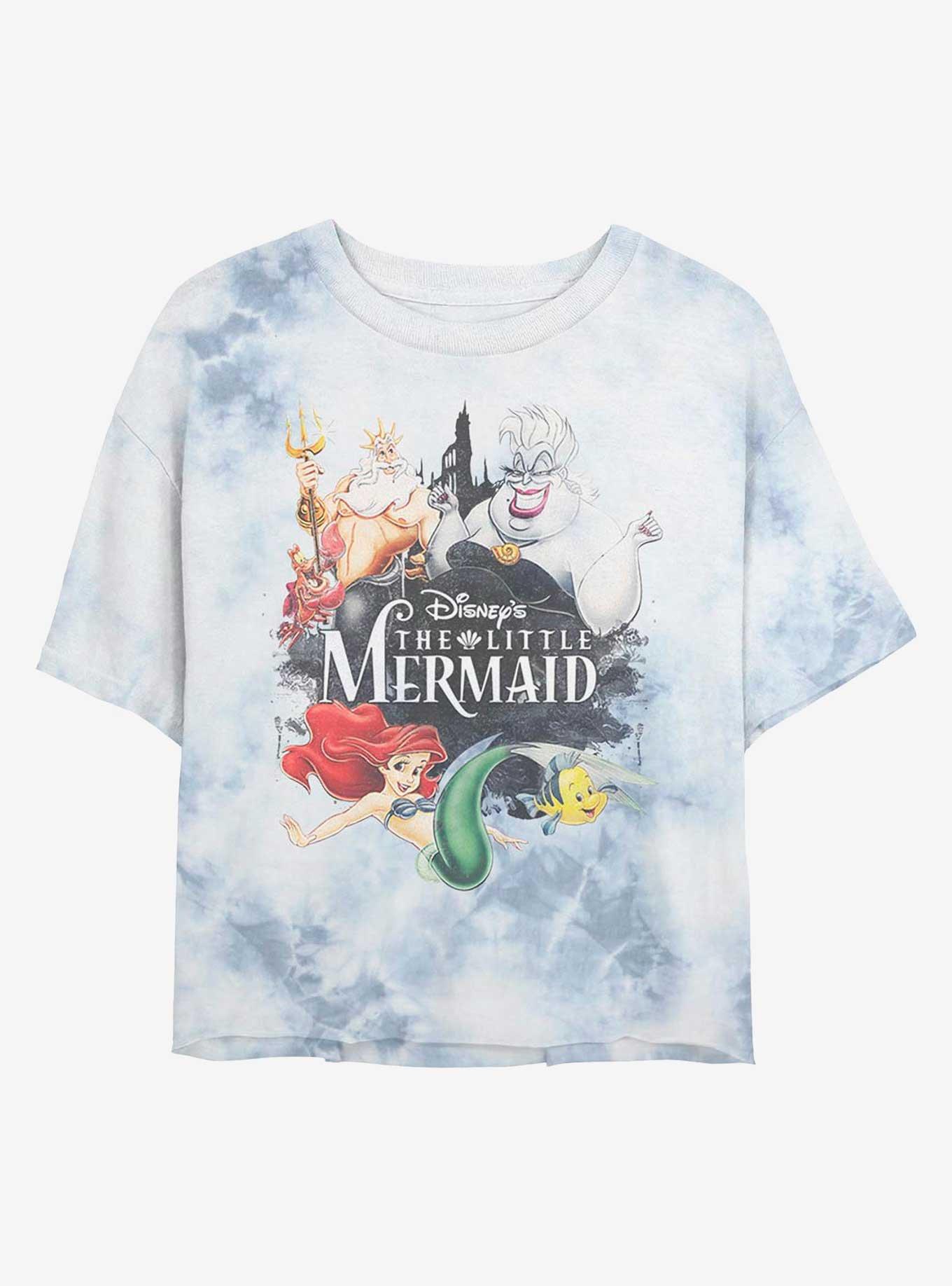 Disney The Little Mermaid Watercolor Poster Tie-Dye Girls Crop T-Shirt, WHITEBLUE, hi-res