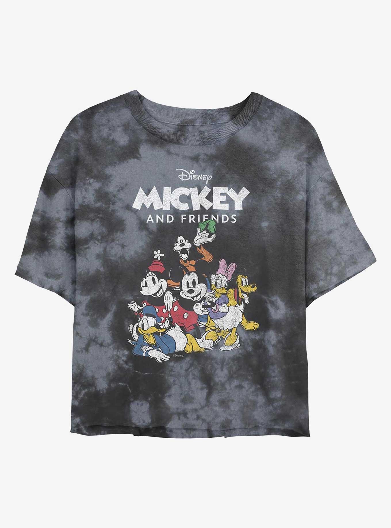 Disney Mickey Mouse Friends Group Tie-Dye Girls Crop T-Shirt, BLKCHAR, hi-res