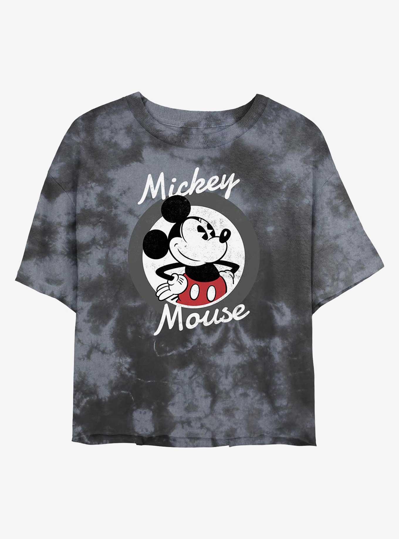 Disney Mickey Mouse Mickey Badge Tie-Dye Girls Crop T-Shirt, BLKCHAR, hi-res