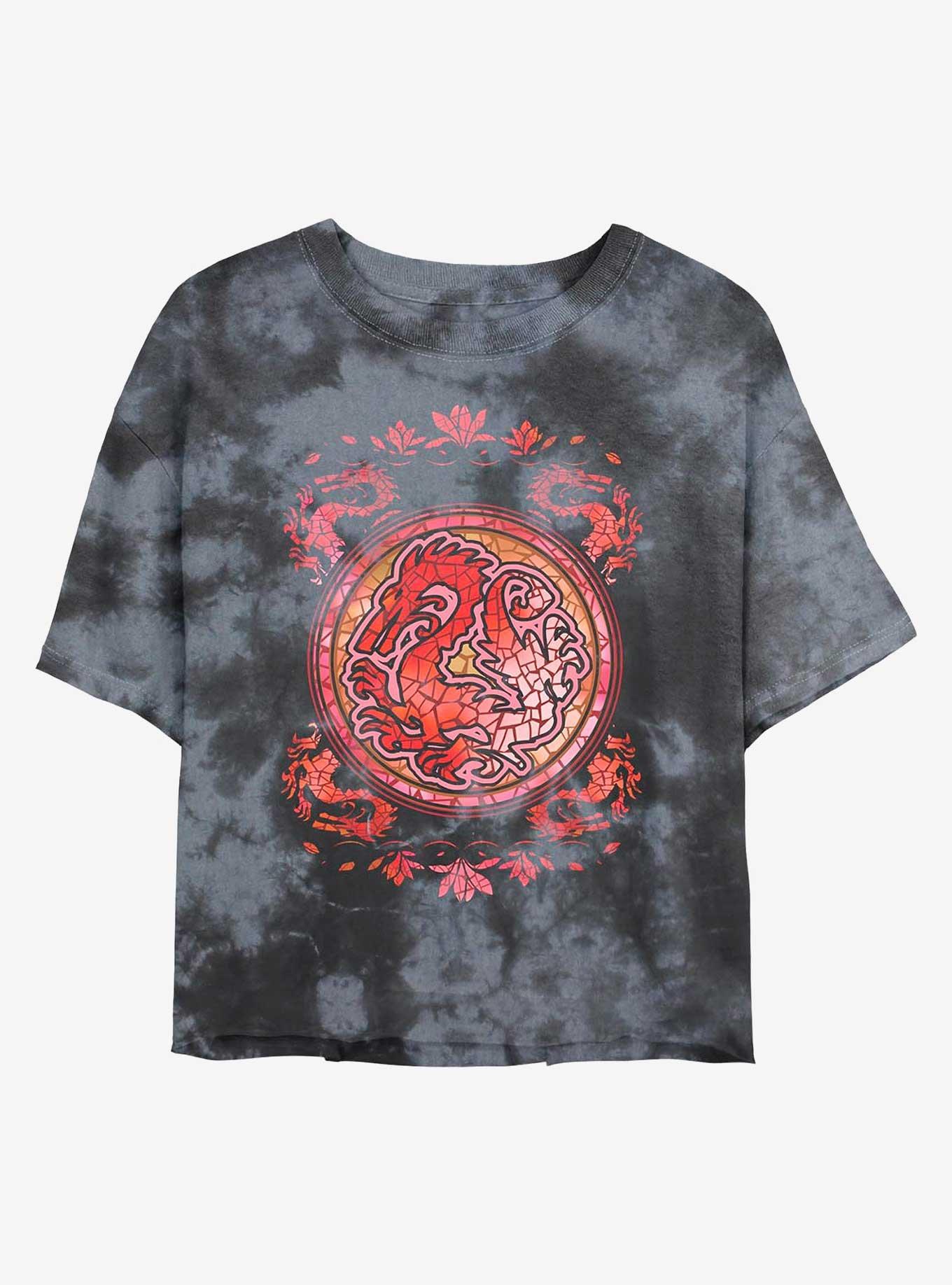 Disney Mulan Mushu Dragon Stained Glass Tie-Dye Girls Crop T-Shirt, BLKCHAR, hi-res