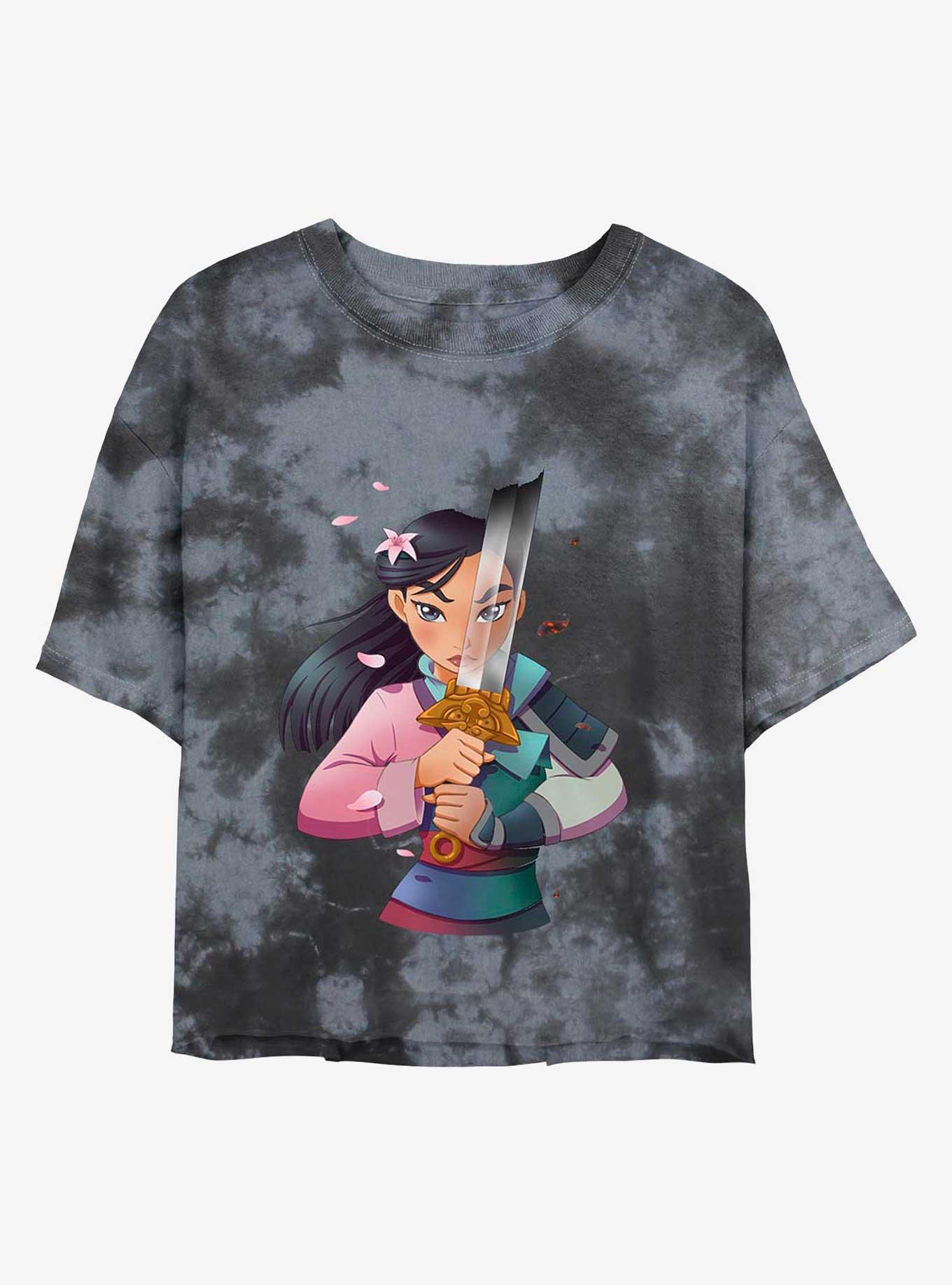 Disney Mulan Warrior Princess Tie-Dye Girls Crop T-Shirt, BLKCHAR, hi-res