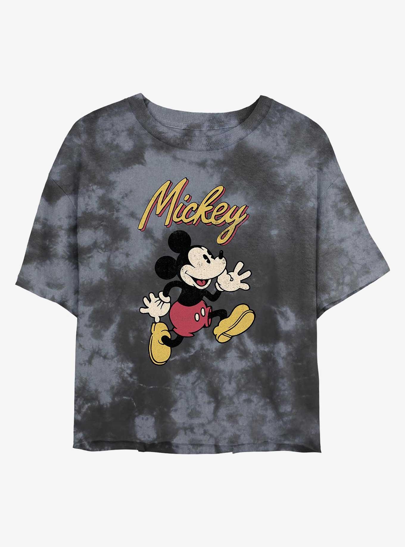 Disney Mickey Mouse Vintage Mickey Tie-Dye Girls Crop T-Shirt, BLKCHAR, hi-res