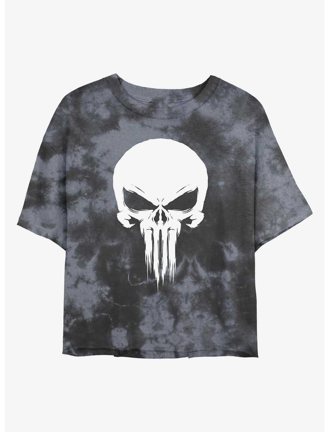 Marvel The Punisher Skull Tie-Dye Girls Crop T-Shirt, BLKCHAR, hi-res