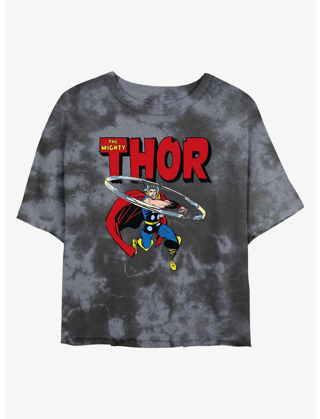 Marvel Thor Hammer Throw Tie-Dye Girls Crop T-Shirt, BLKCHAR, hi-res