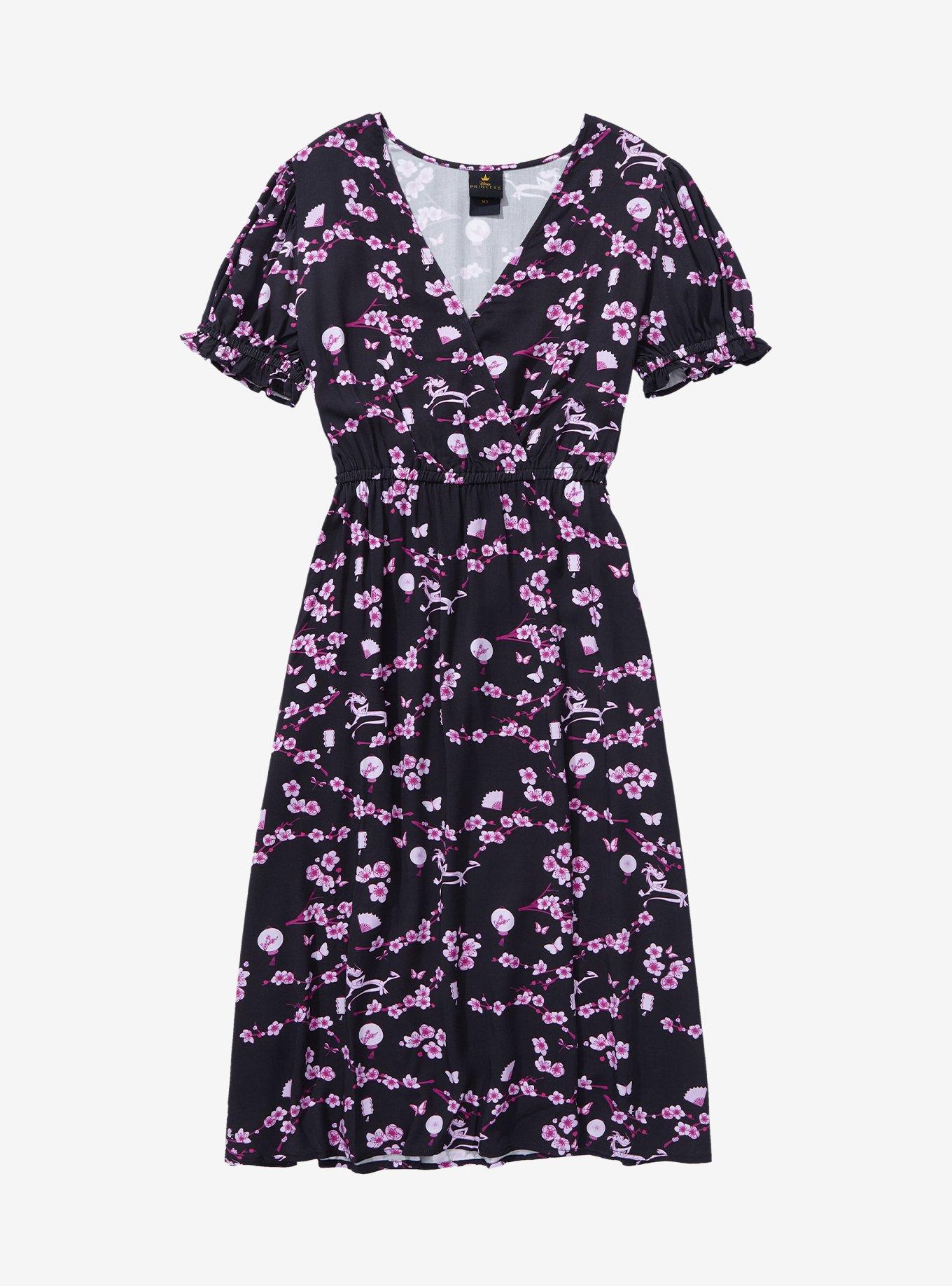 Disney Mulan Floral Icons Allover Print Wrap Dress