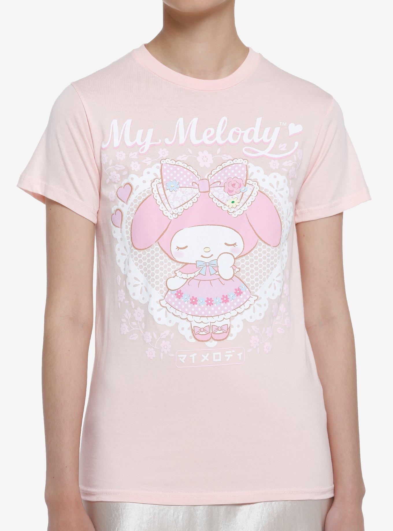 My Melody Pastel Lace Heart Boyfriend Fit Girls T-Shirt