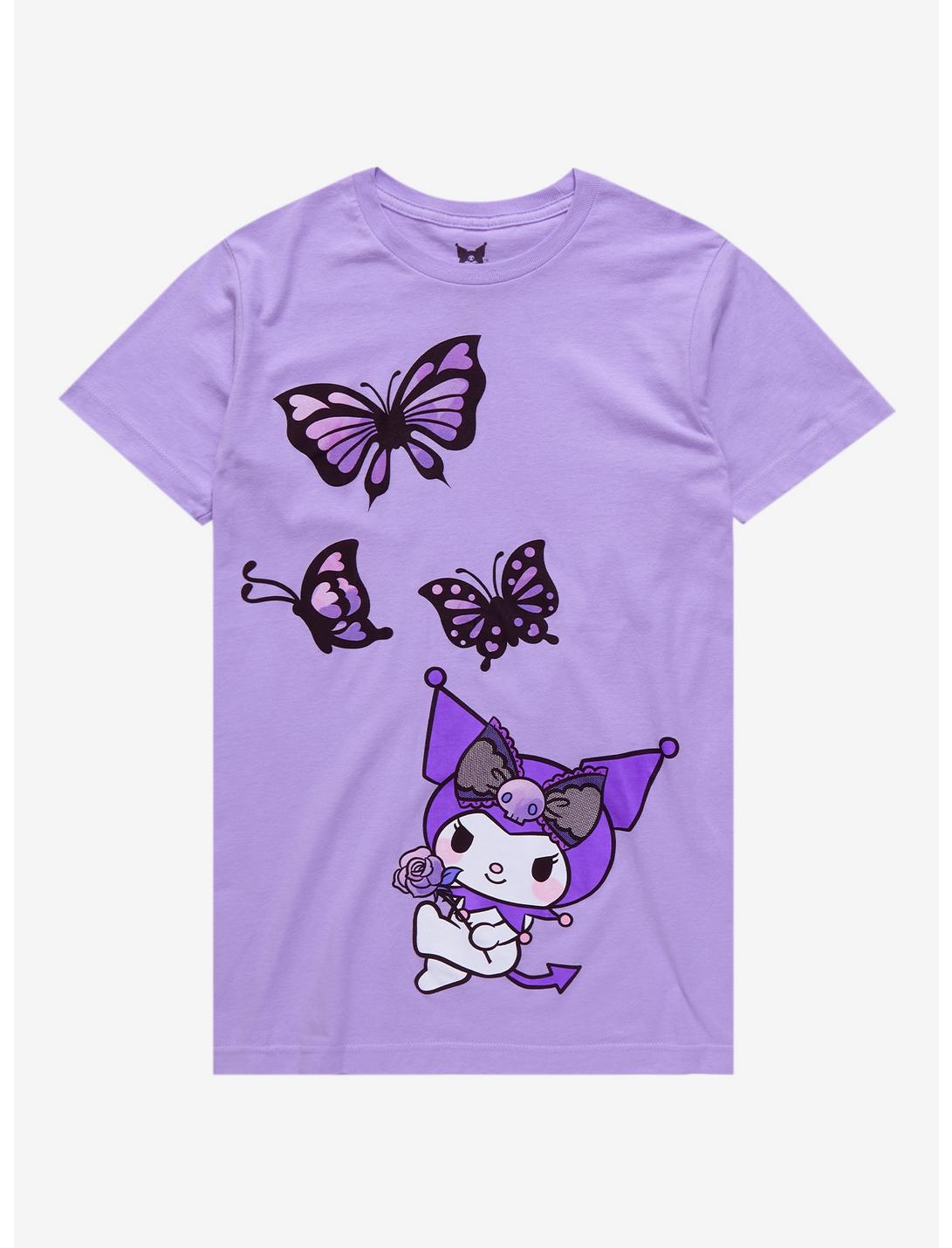 Kuromi Lavender Butterfly Boyfriend Fit Girls T-Shirt, MULTI, hi-res