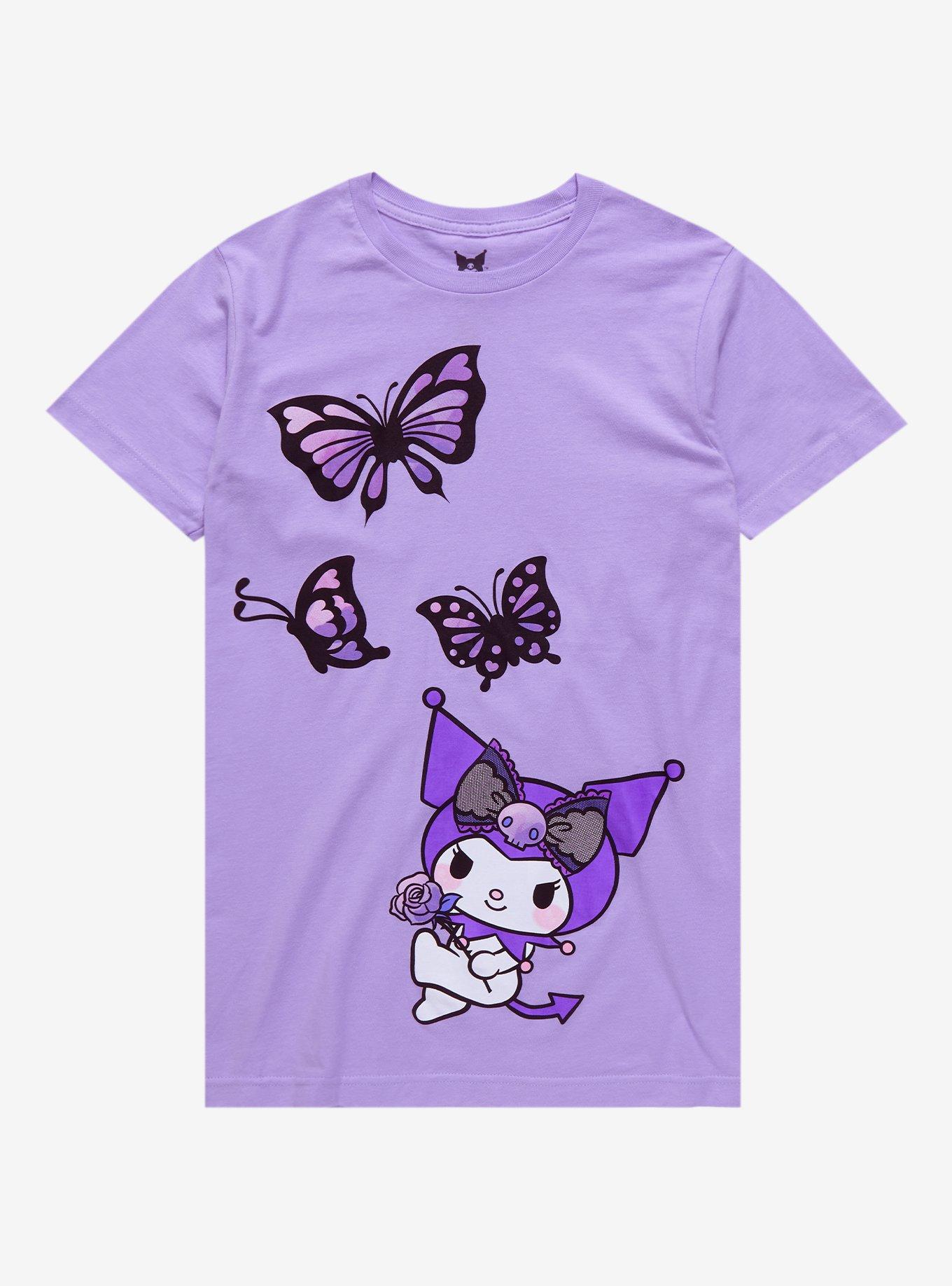 Kuromi Lavender Butterfly Boyfriend Fit Girls T-Shirt