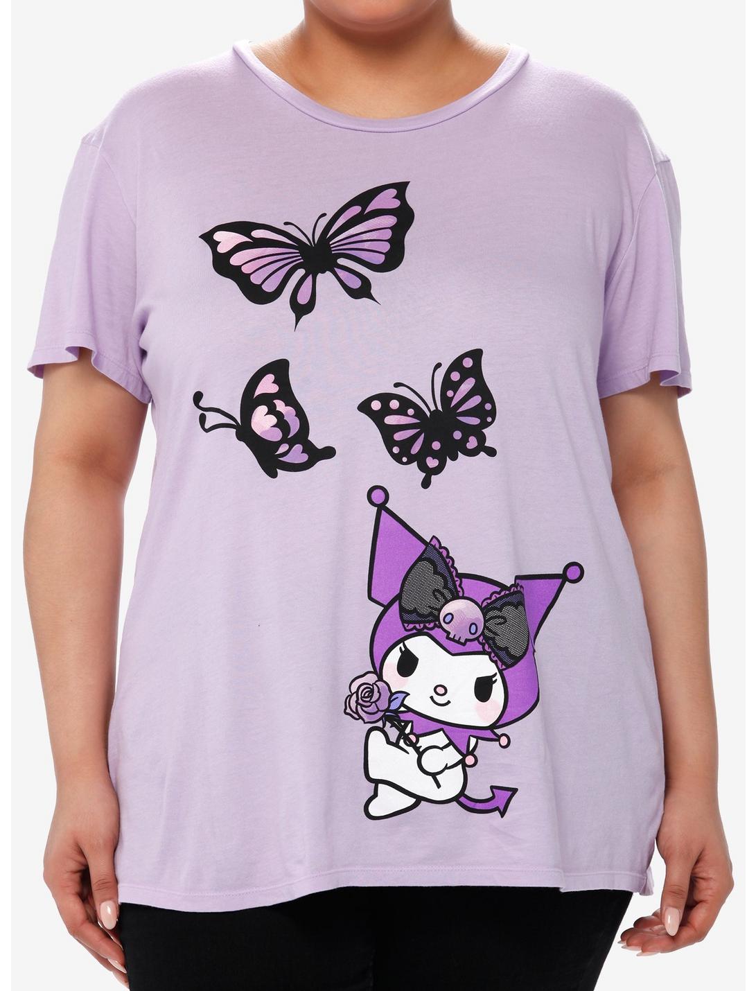 Kuromi Lavender Butterfly Boyfriend Fit Girls T-Shirt Plus Size, MULTI, hi-res