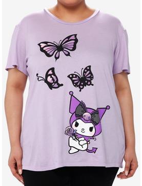 Kuromi Lavender Butterfly Boyfriend Fit Girls T-Shirt Plus Size, , hi-res