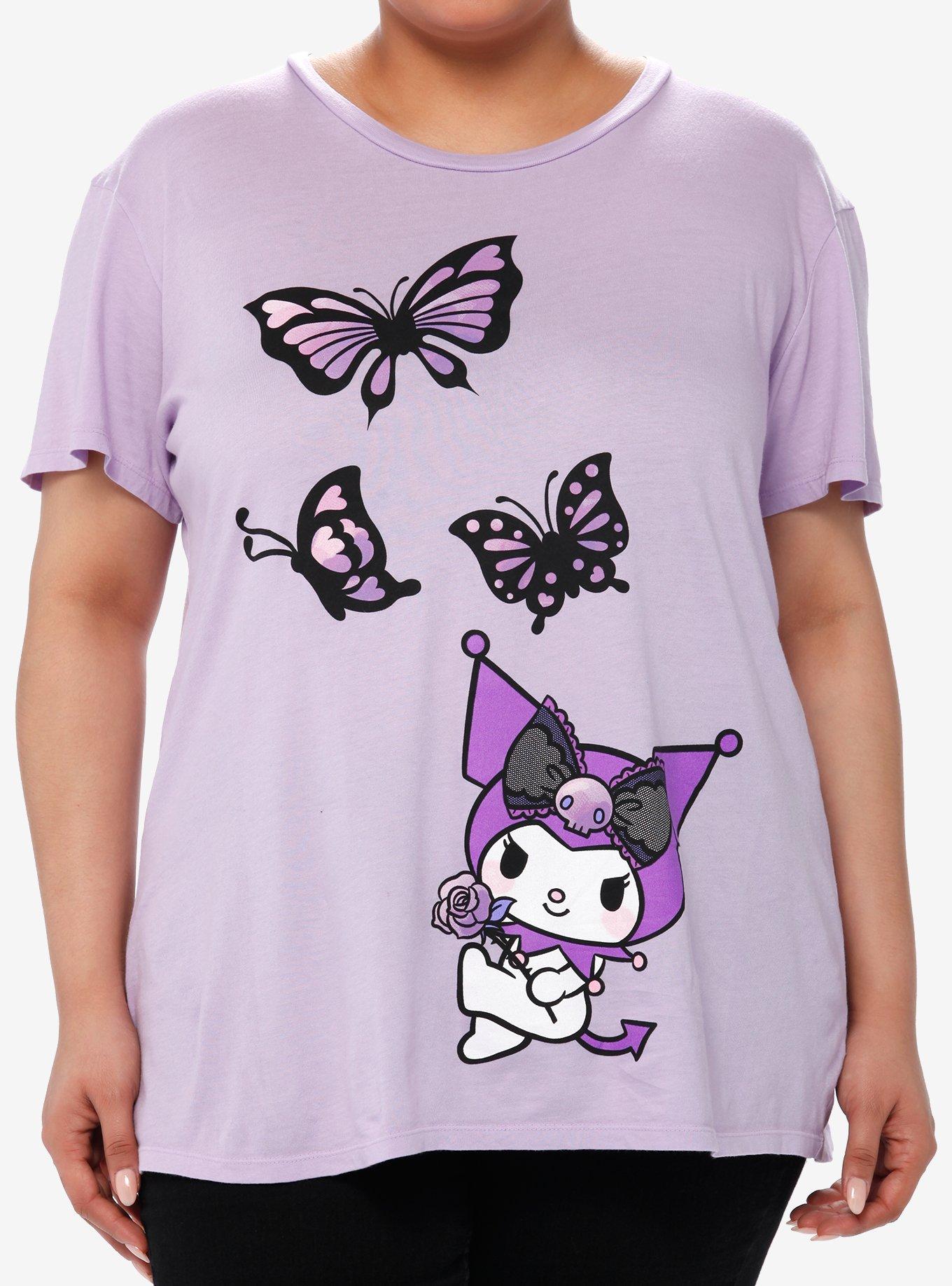 Kuromi Lavender Butterfly Boyfriend Fit Girls T-Shirt Plus Size, MULTI, hi-res