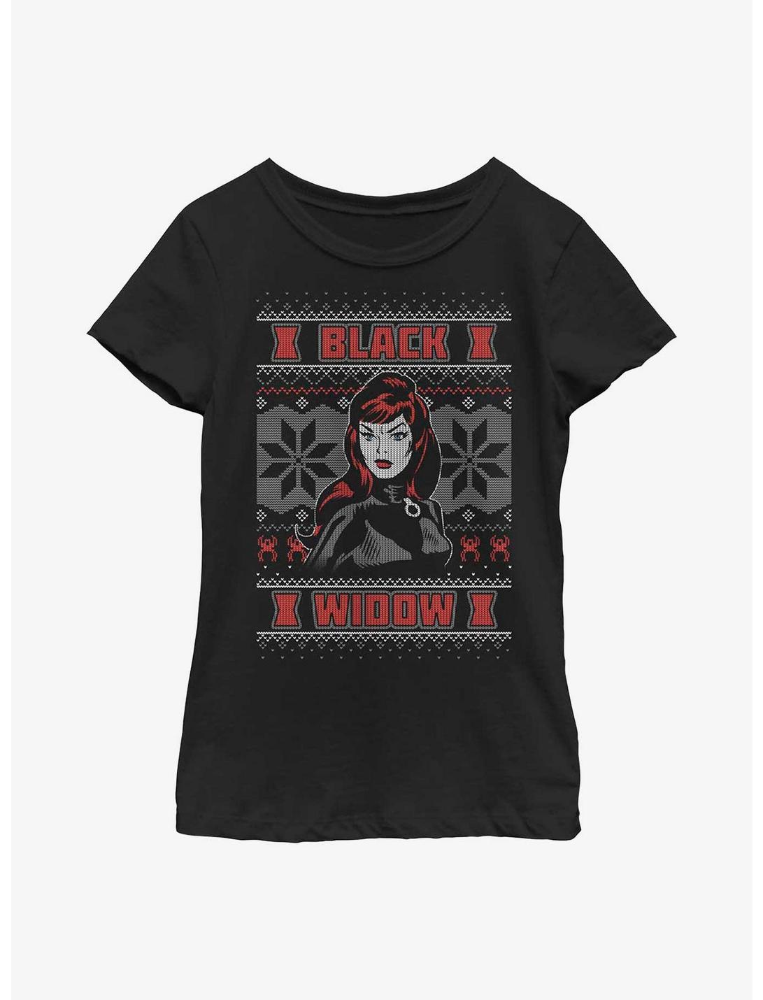 Marvel Black Widow Ugly Christmas Youth Girls T-Shirt, BLACK, hi-res