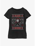 Marvel Black Widow Ugly Christmas Youth Girls T-Shirt, BLACK, hi-res