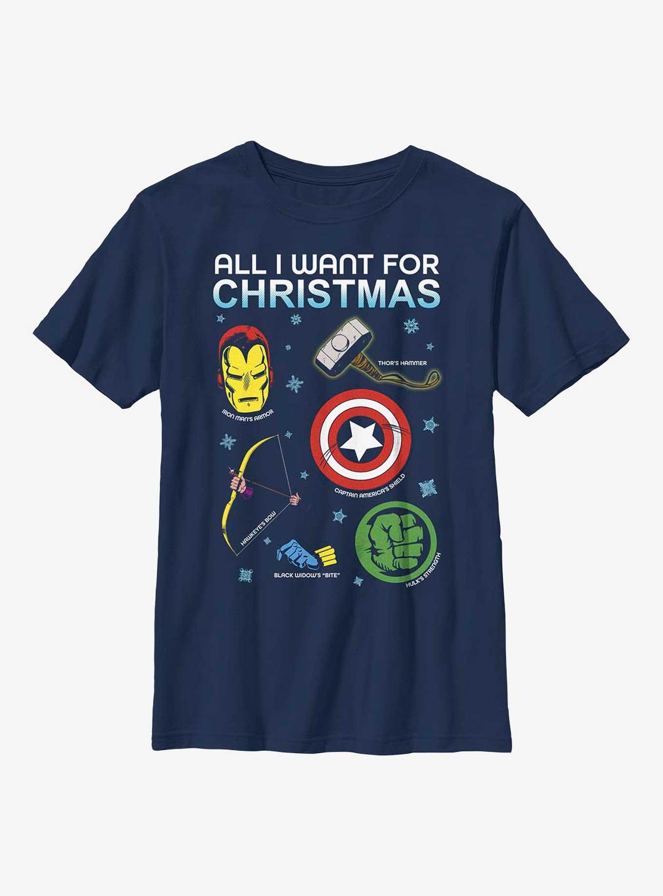 Marvel Avengers Christmas List Youth T-Shirt, NAVY, hi-res