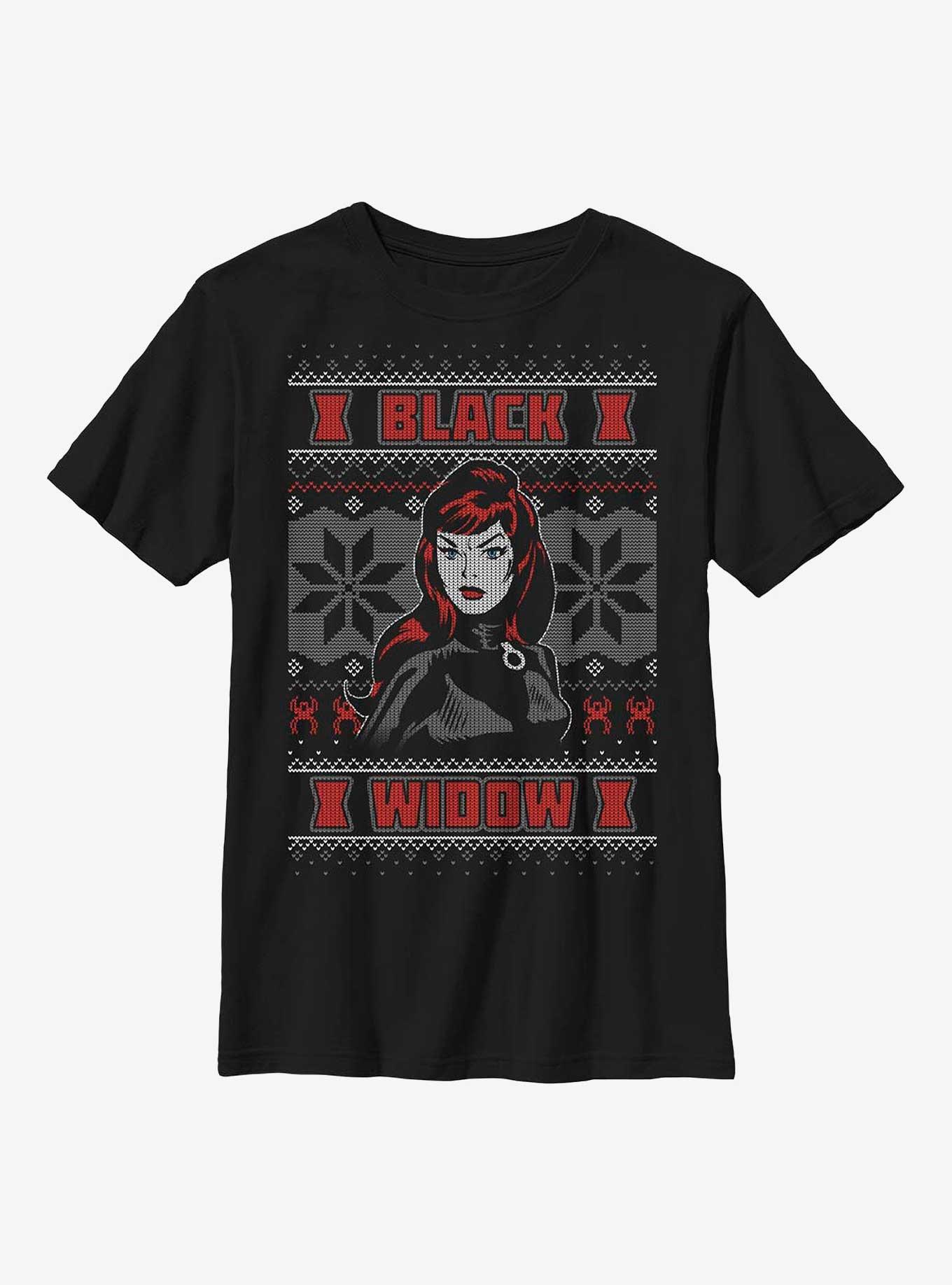 Marvel Black Widow Ugly Christmas Youth T-Shirt, BLACK, hi-res