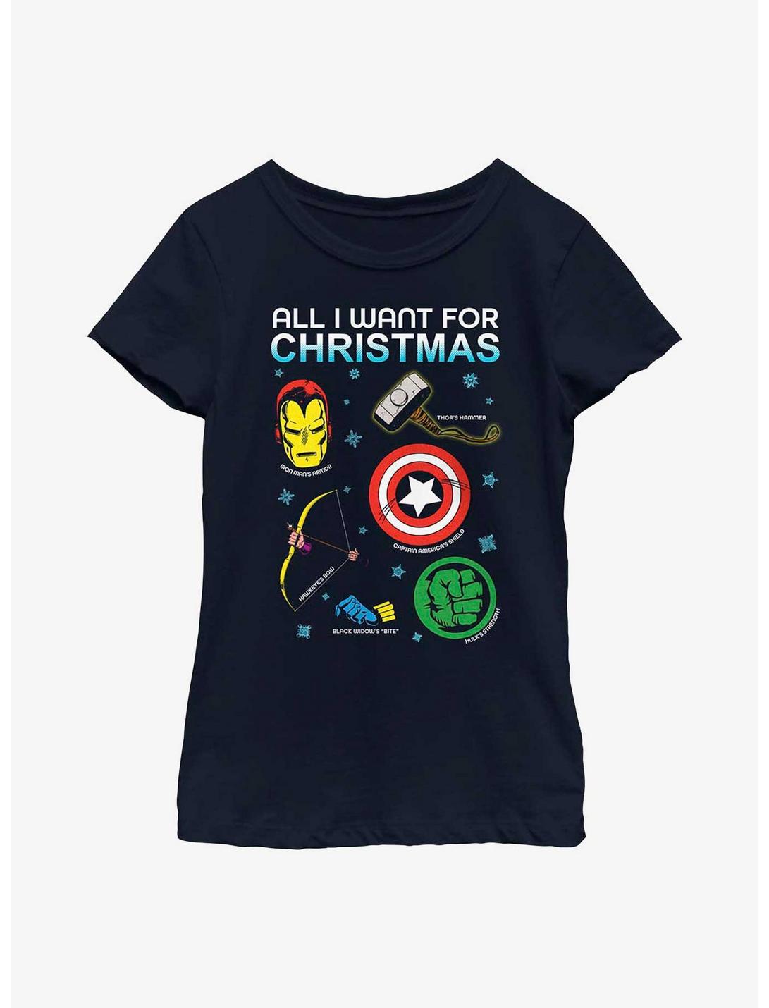 Marvel Avengers Christmas List Youth Girls T-Shirt, NAVY, hi-res