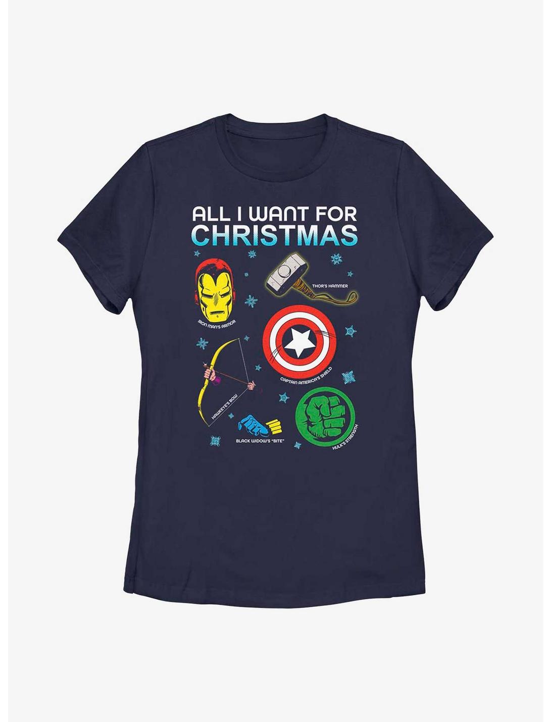 Marvel Avengers Christmas List Womens T-Shirt, NAVY, hi-res