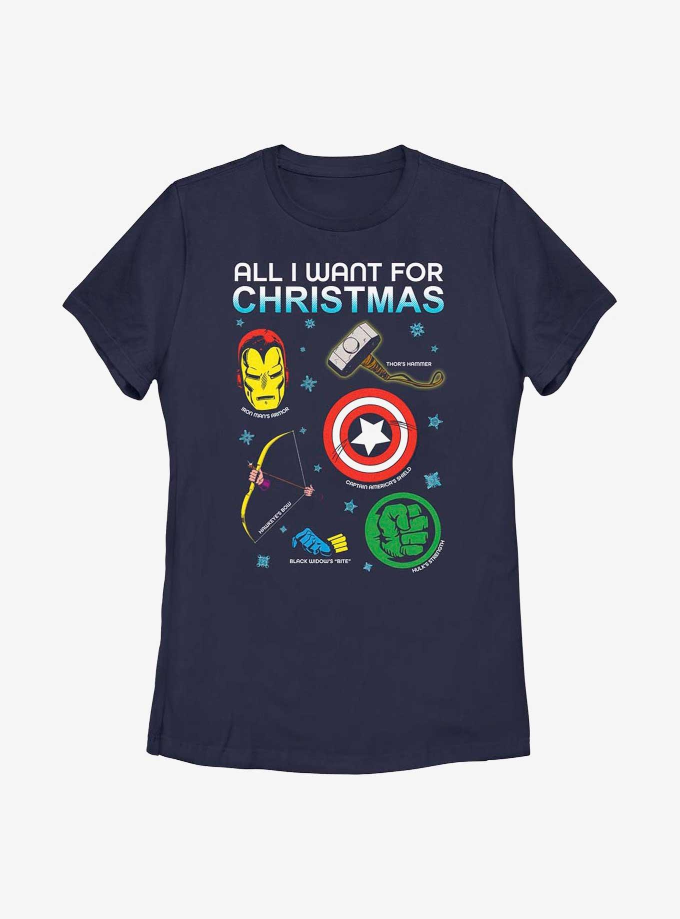 Marvel Avengers Christmas List Womens T-Shirt, NAVY, hi-res