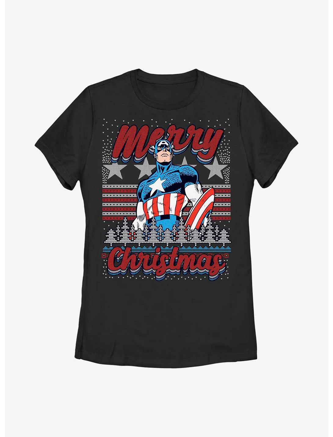 Marvel Captain America Christmas Womens T-Shirt, BLACK, hi-res