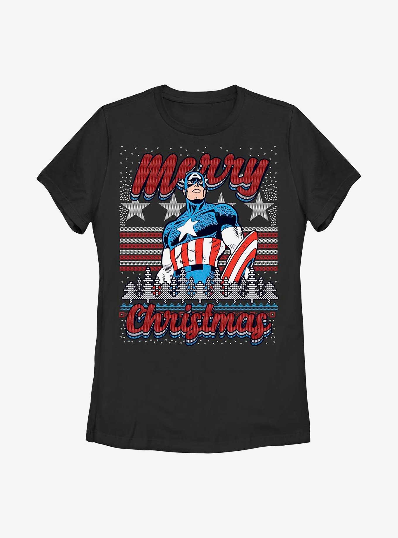 Marvel Captain America Christmas Womens T-Shirt, BLACK, hi-res